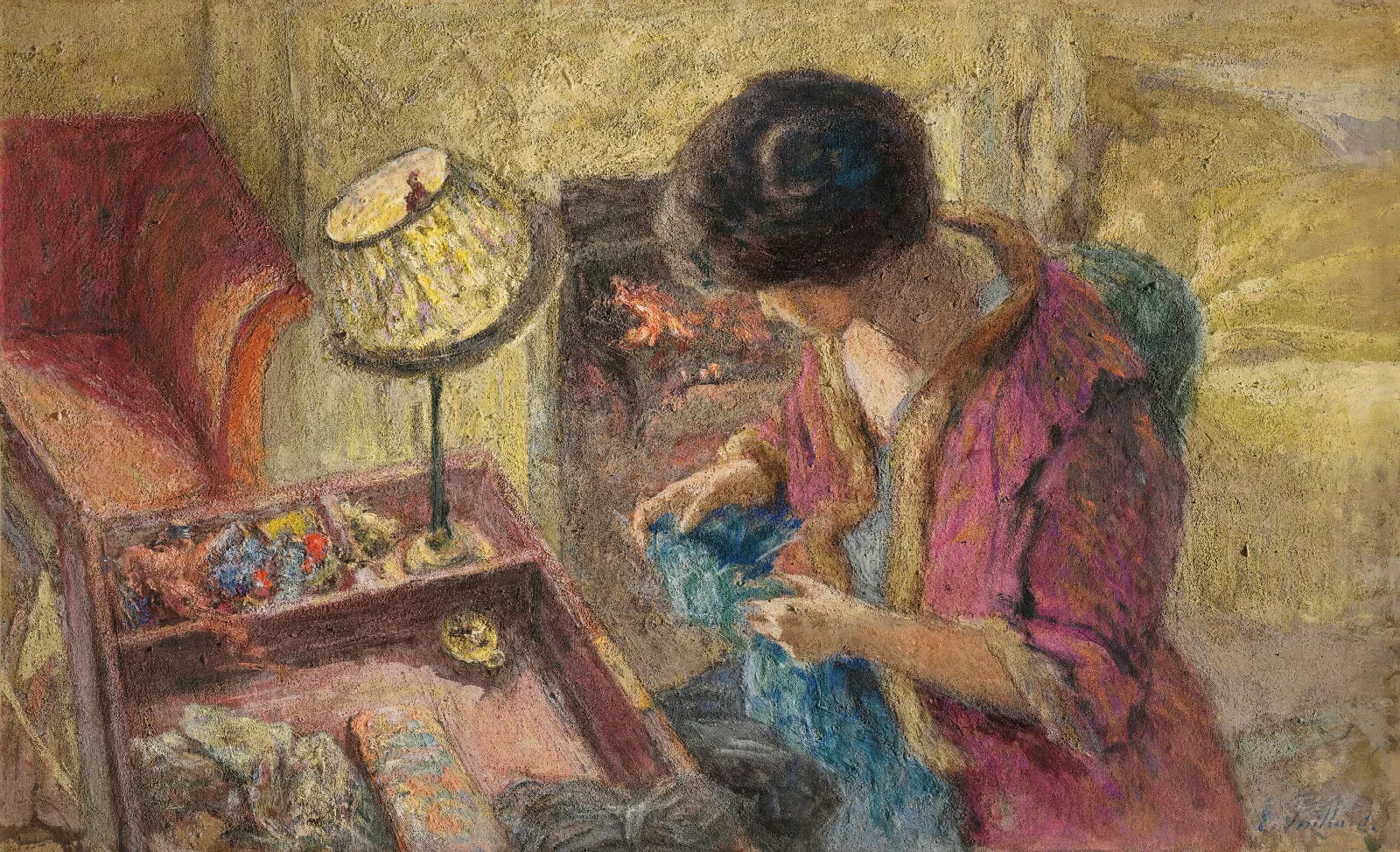 Le Petit Salon Madame Hessel A La Table A Ouvrage Etude Wall Art by Édouard Vuillard - Canvas Print