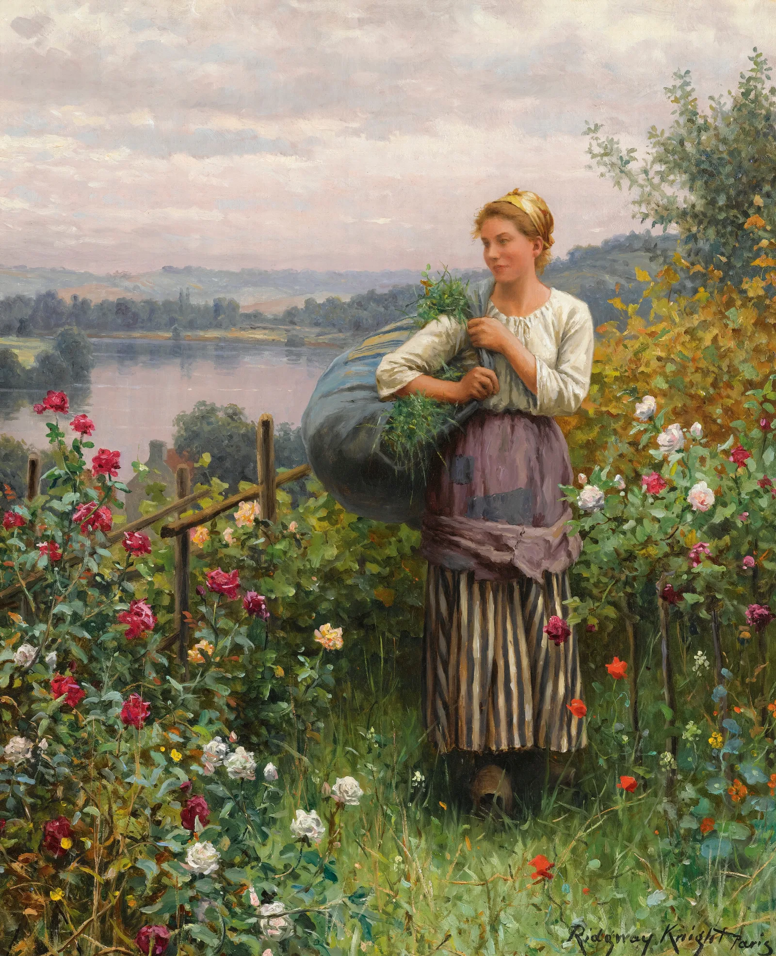 The Rose Garden Wall Art by Daniel Ridgway Knight - Canvas Print