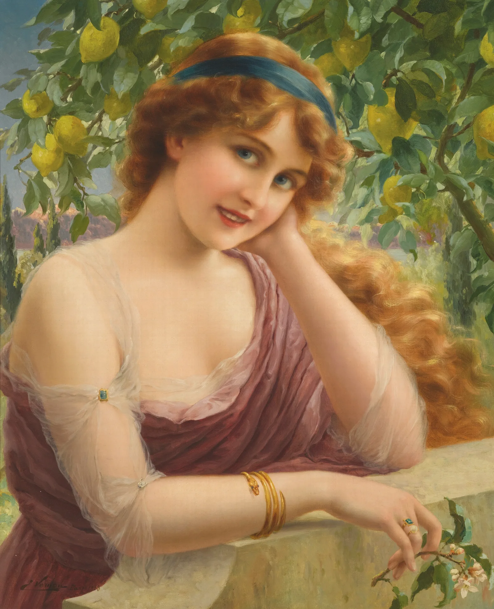 Fille Au Citronnier Wall Art by Emile Vernon - Canvas Print