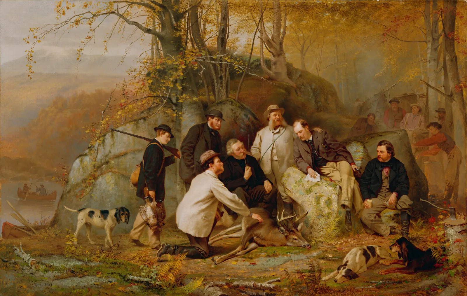 Claiming The Shot A Group Of Portraits After The Hunt In The Adirondacks Wall Art by John George Brown - Canvas Print