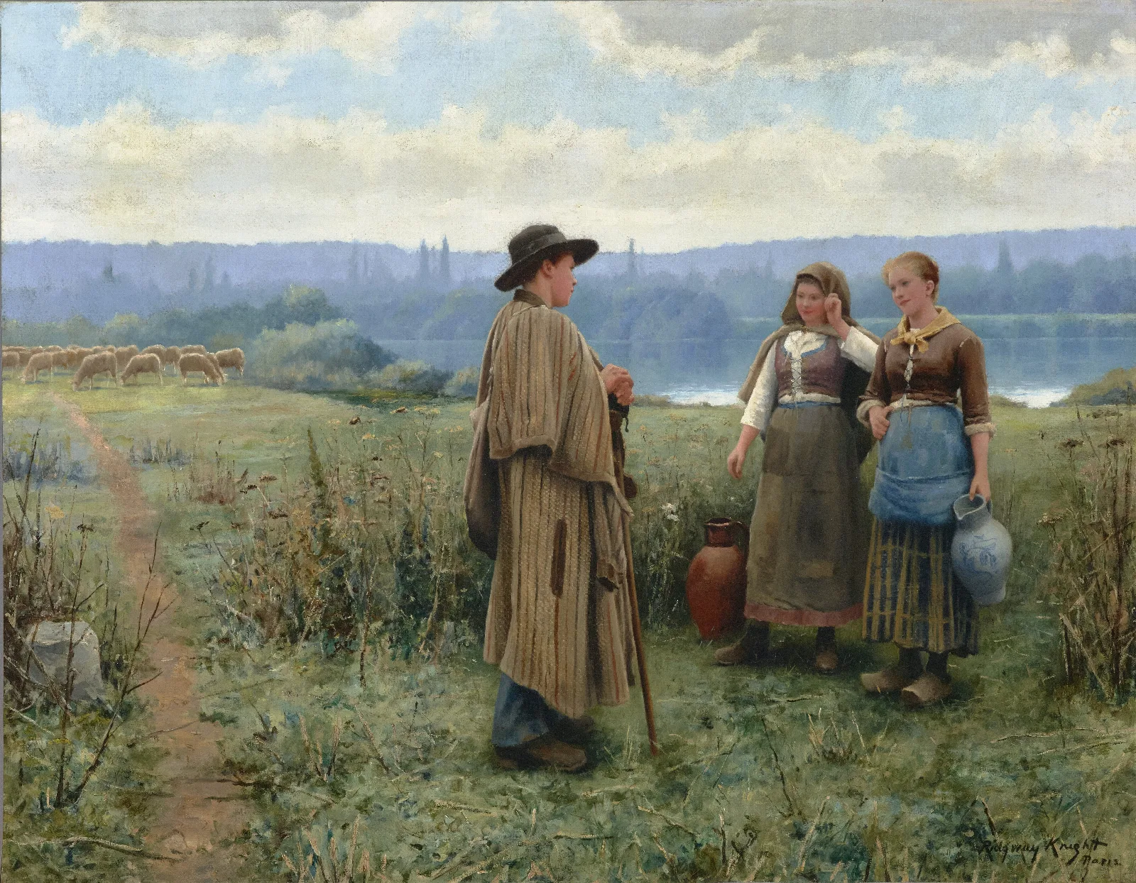 An Idle Moment Wall Art by Daniel Ridgway Knight - Canvas Print