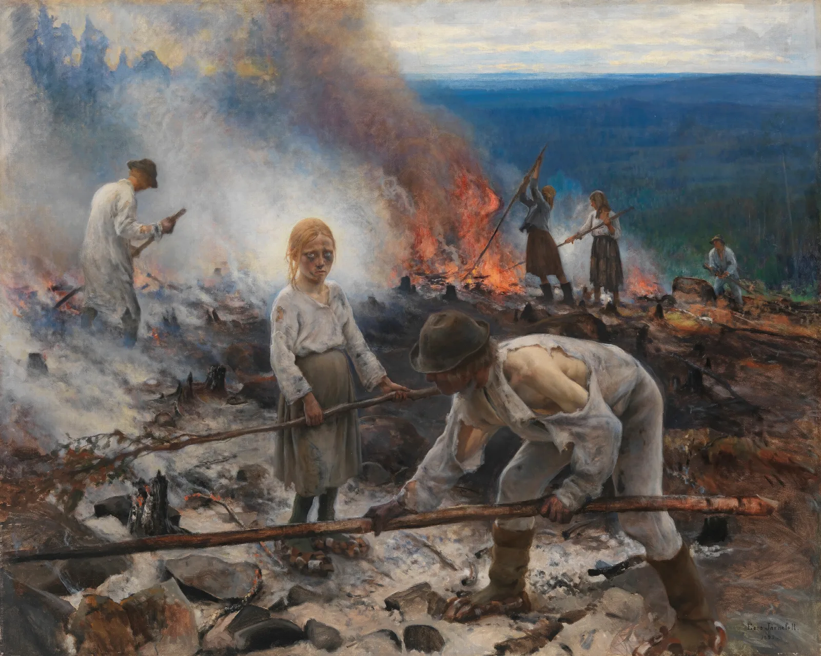 Under The Yoke Burning The Brushwood Wall Art by Eero Järnefelt - Canvas Print