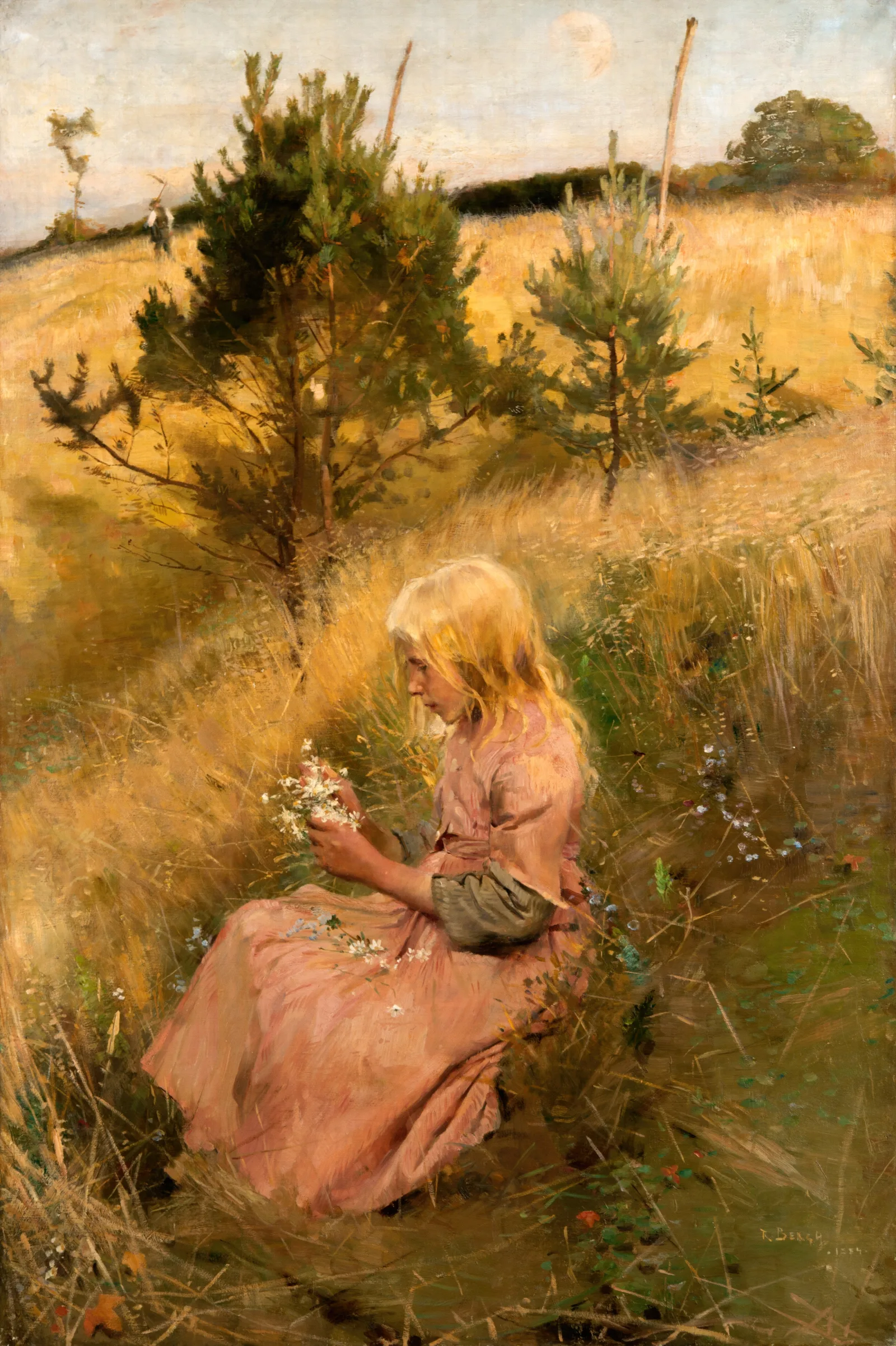 Girl Picking Flowers 2 Wall Art by Richard Bergh - Canvas Print