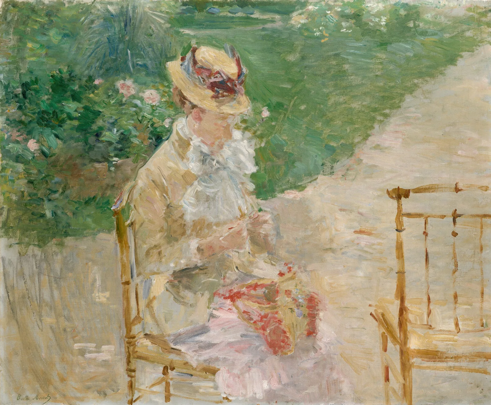 Young Woman Knitting Wall Art by Berthe Morisot - Canvas Print