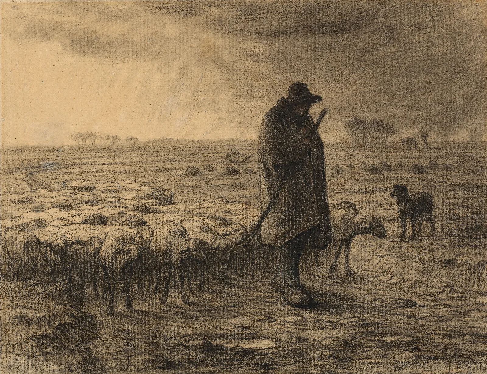 Shepherd Returning With His Flock 2 Wall Art by Jean-François Millet - Canvas Print
