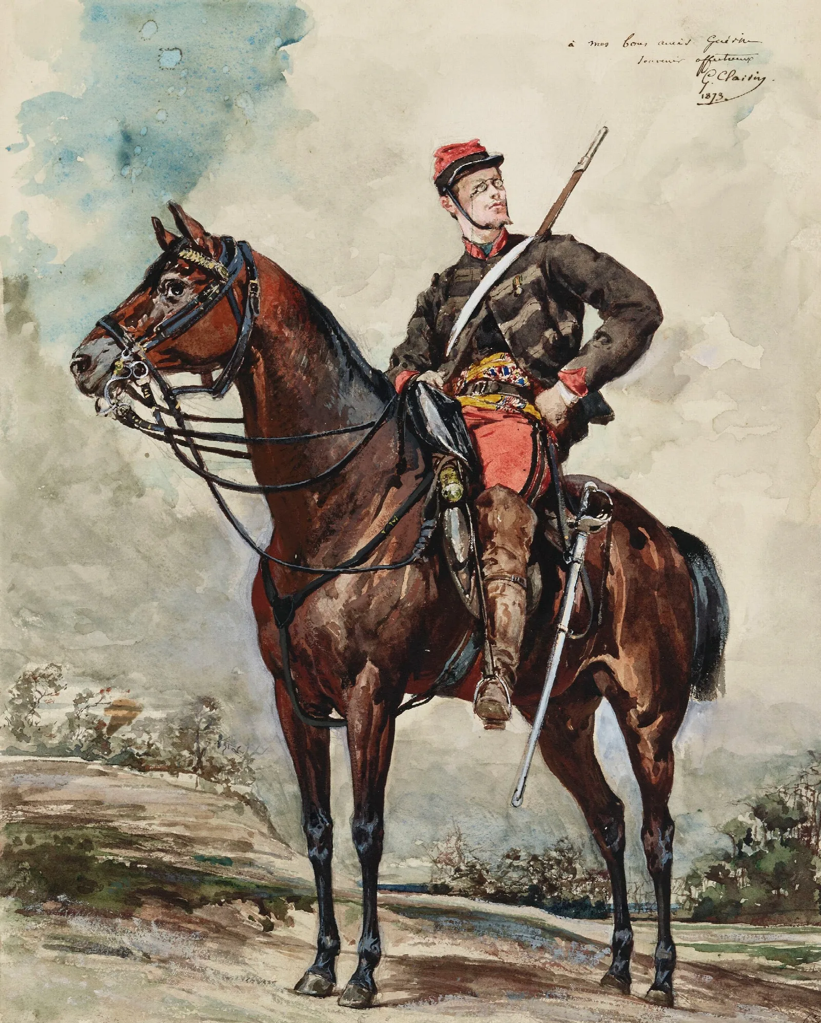 Portrait Equestre Eclaireur A Cheval Wall Art by Georges Jules Victor Clairin - Canvas Print