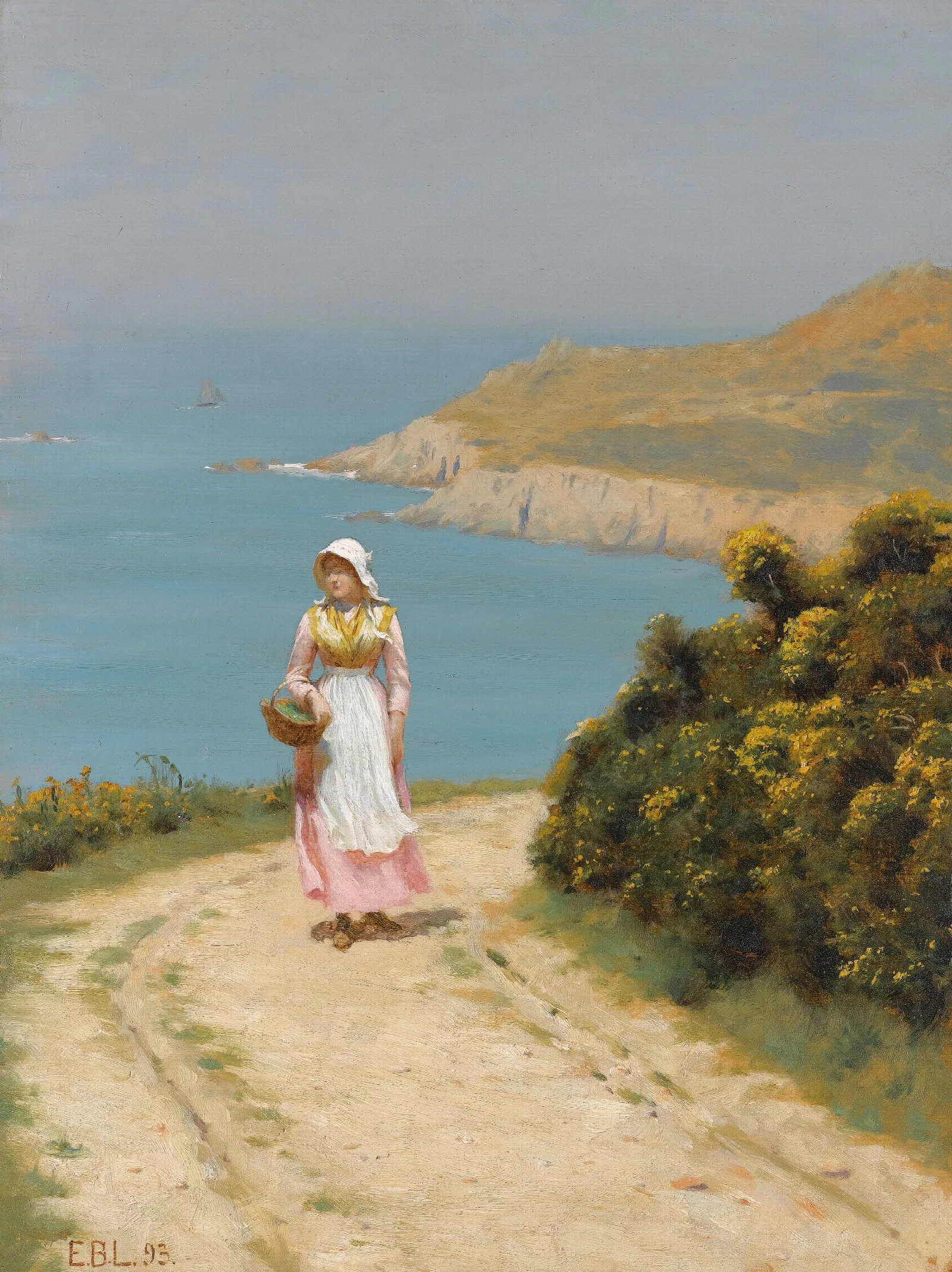 Girl On A Coastal Path Wall Art by Edmund Blair Leighton - Canvas Print