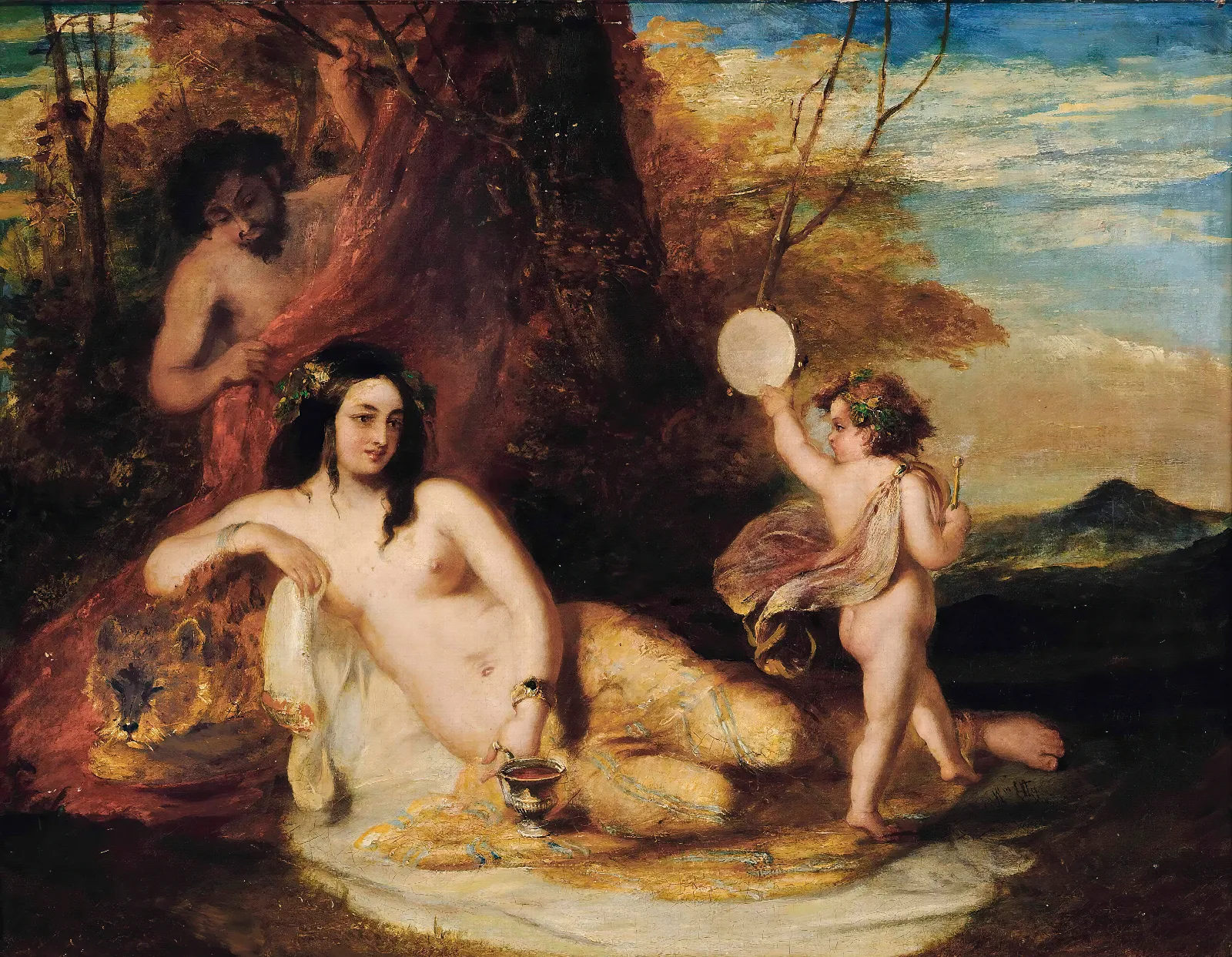 Satyr Spying On A Reclining Nymph Wall Art by William Etty - Canvas Print