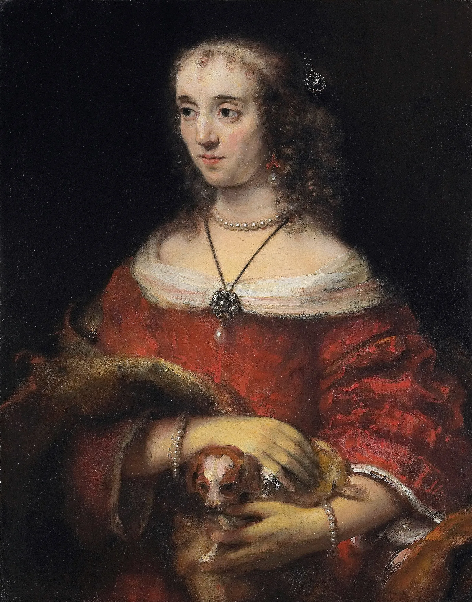 Portrait Of A Lady With A Lap Dog 2 Wall Art by Rembrandt van Rijn - Canvas Print