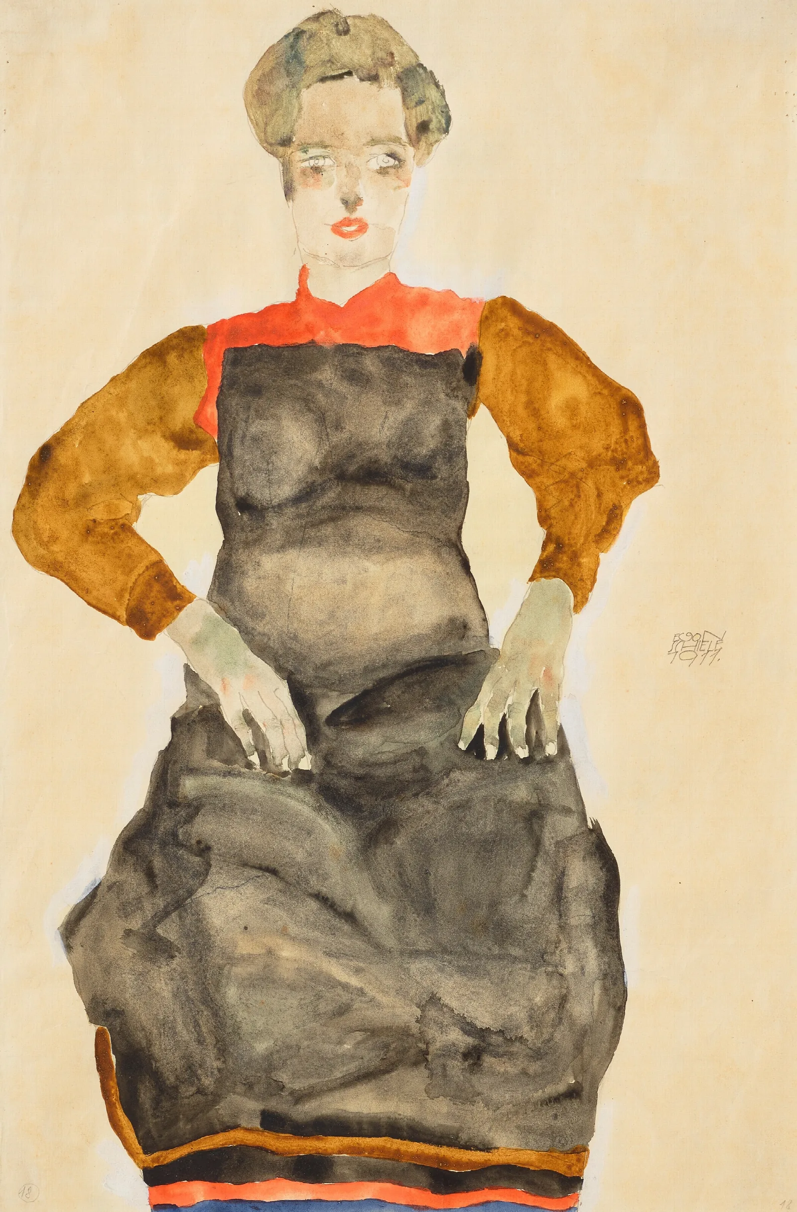 Frau Mit Schwarzer Schurze Wall Art by Egon Schiele - Canvas Print