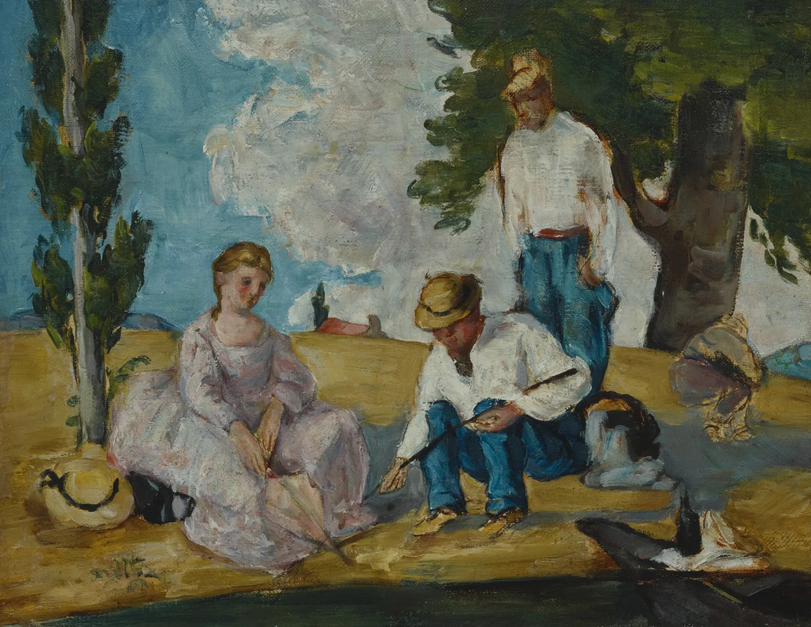 Picnic On A Riverbank Wall Art by Paul Cézanne - Canvas Print