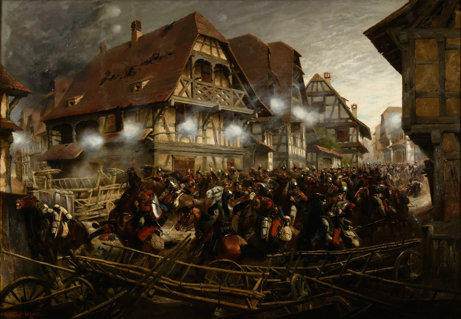 Charge Du 9e Regiment De Cuirassiers Dans Le Village De Morsbronn Wall Art by Jean-Baptiste Édouard Detaille - Canvas Print