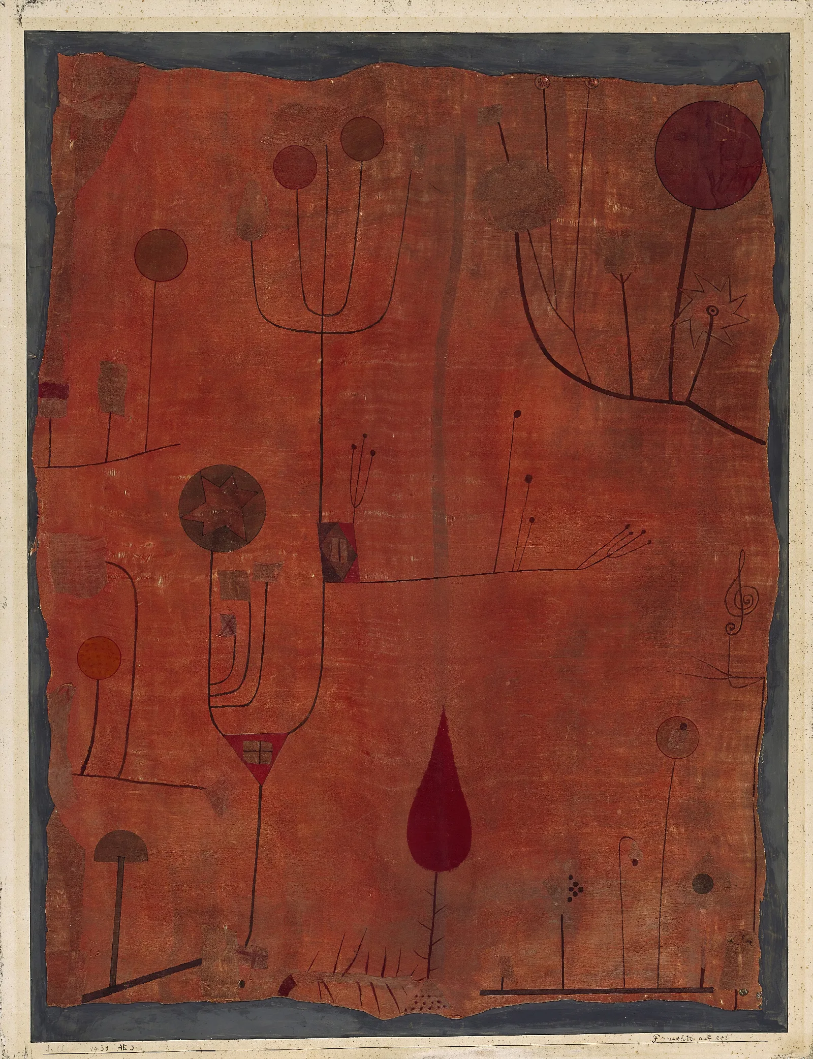 Fruits On Red Wall Art by Paul Klee - Canvas Print