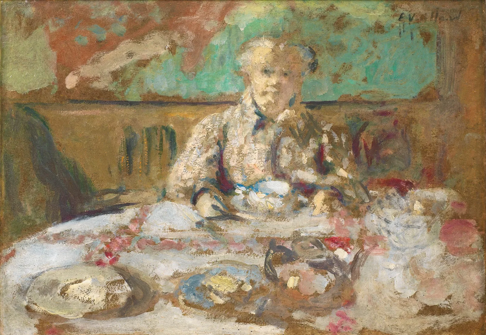 Madame Vuillard At The Dinner Table Wall Art by Édouard Vuillard - Canvas Print