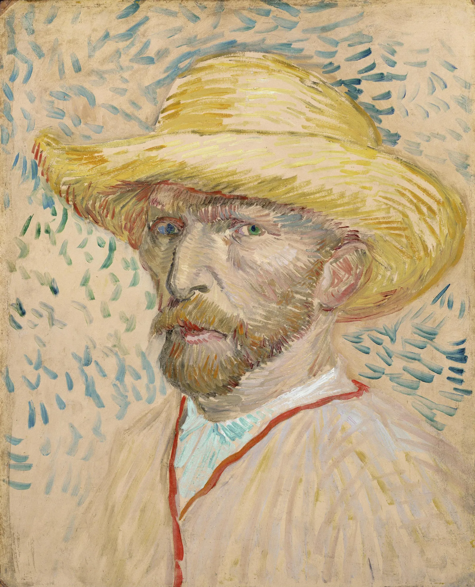 Self Portrait With Straw Hat Wall Art by Vincent van Gogh - Canvas Print