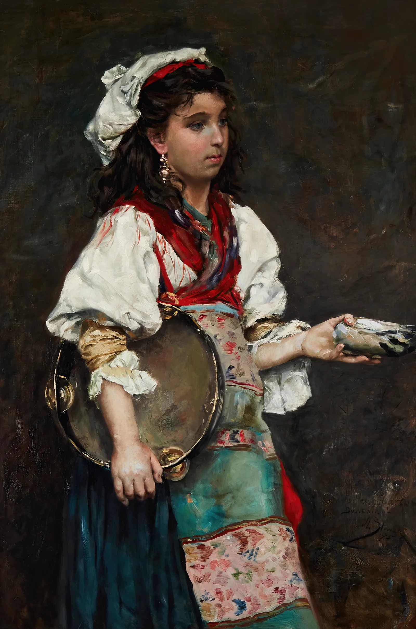Gypsy Girl Also Titled Spanish Girl Wall Art by Julius Leblanc Stewart - Canvas Print