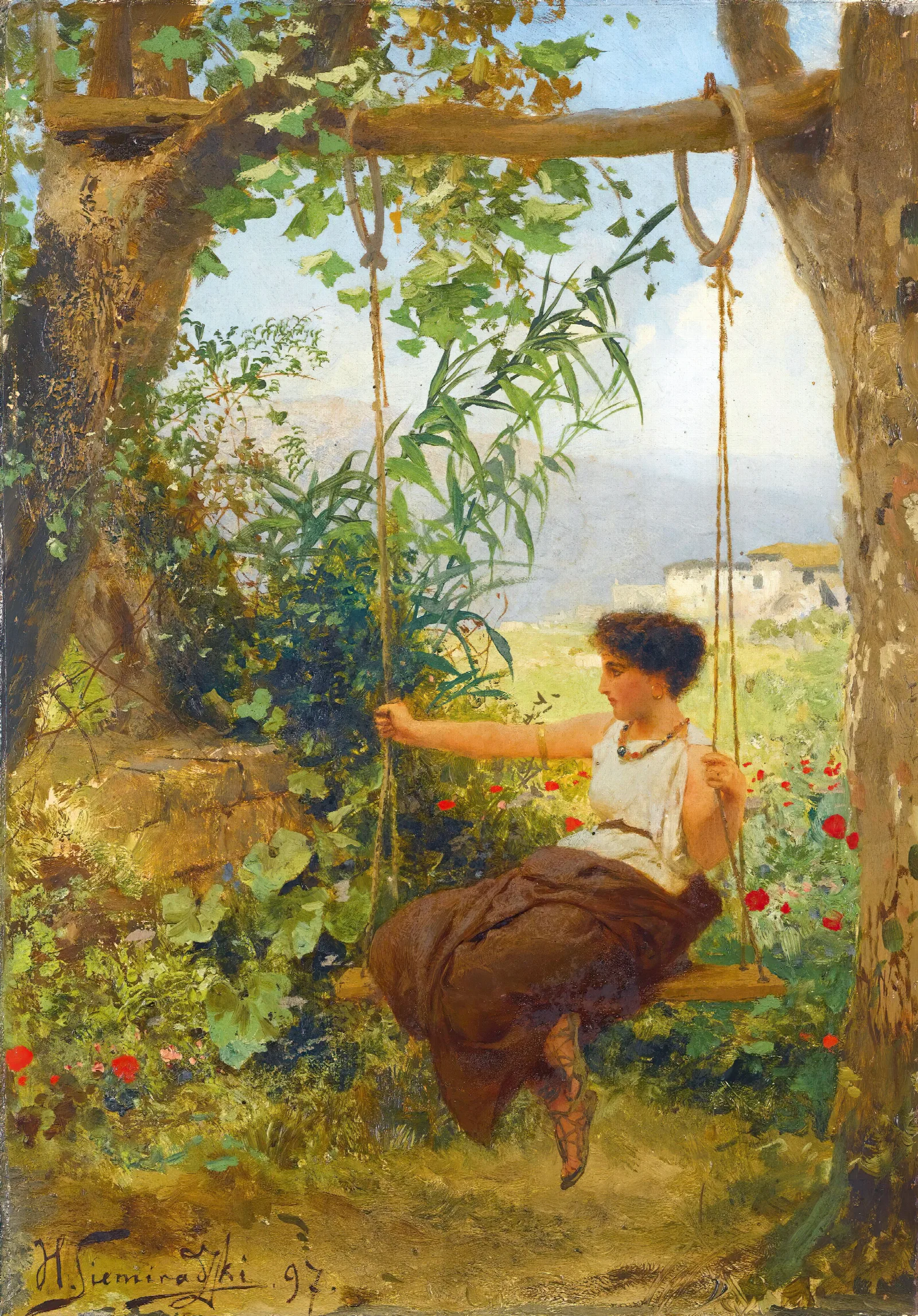Girl On A Swing Wall Art by Henryk Siemiradzki - Canvas Print