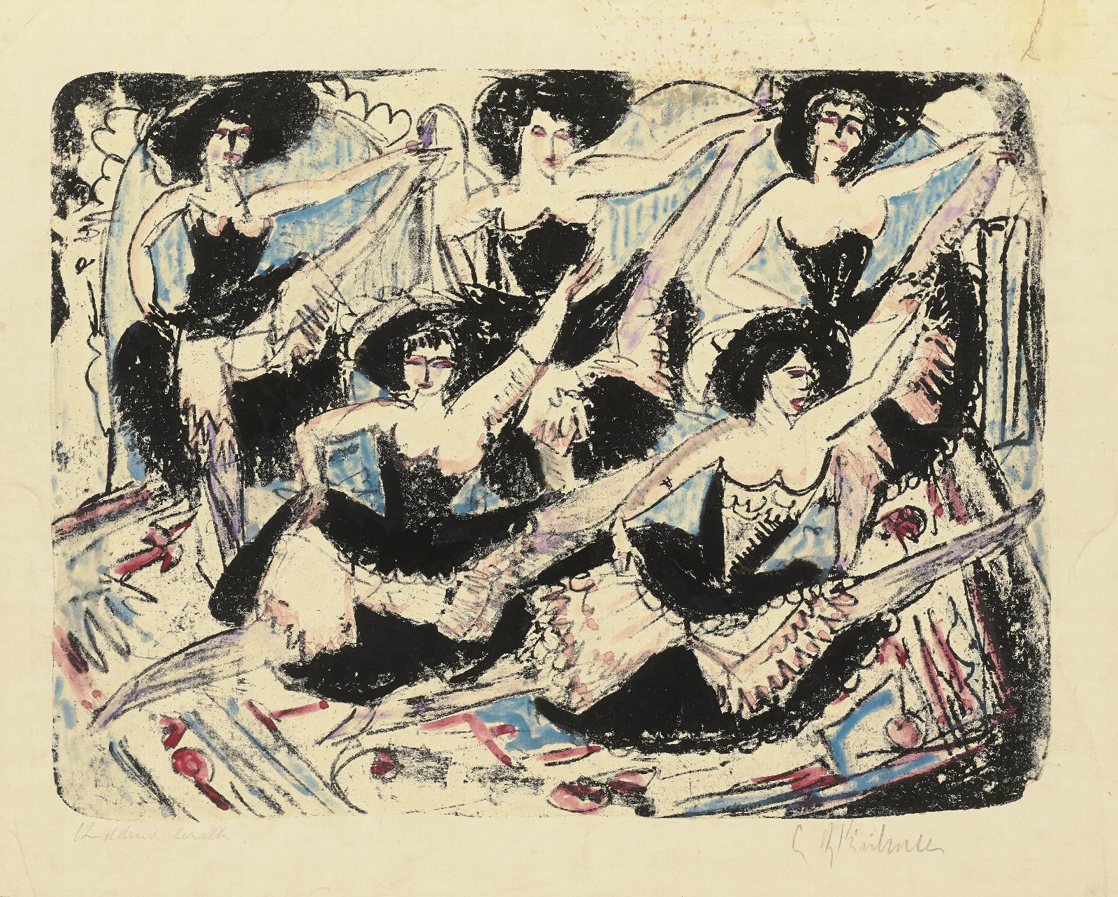 Funf Tanzerinnen In Parade Funf Spagattanzerinnen Wall Art by Ernst Ludwig Kirchner - Canvas Print