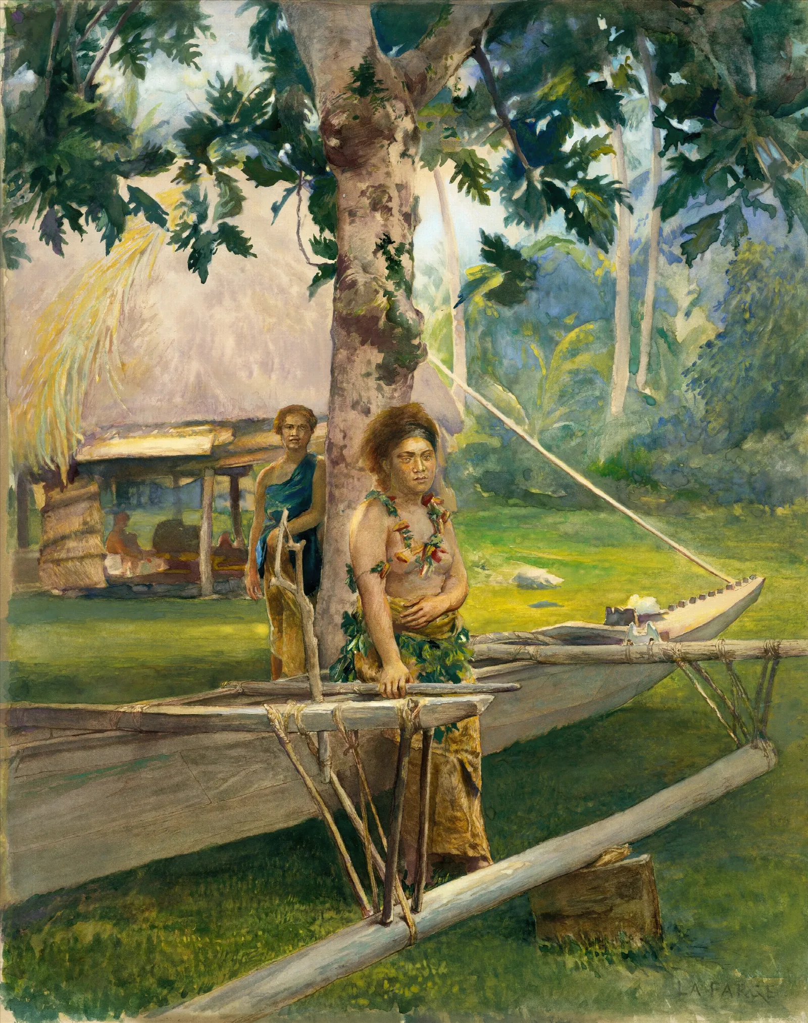 Portrait Of Faase The Taupo Or Official Virgin Of Fagaloa Bay And Her Duenna Samoa Wall Art by John La Farge - Canvas Print