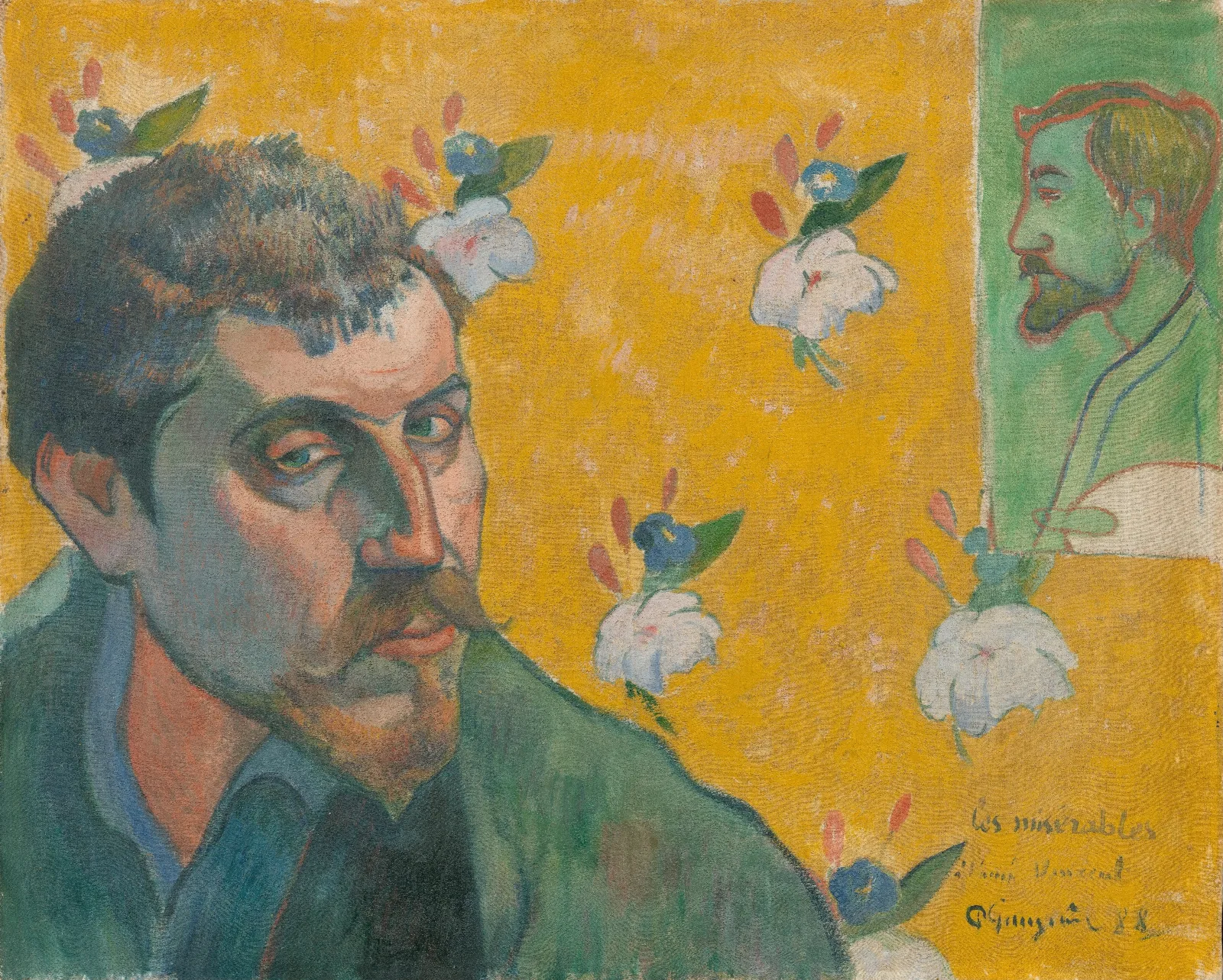 Self Portrait With Portrait Of Bernard Les Miserables 2 Wall Art by Paul Gauguin - Canvas Print