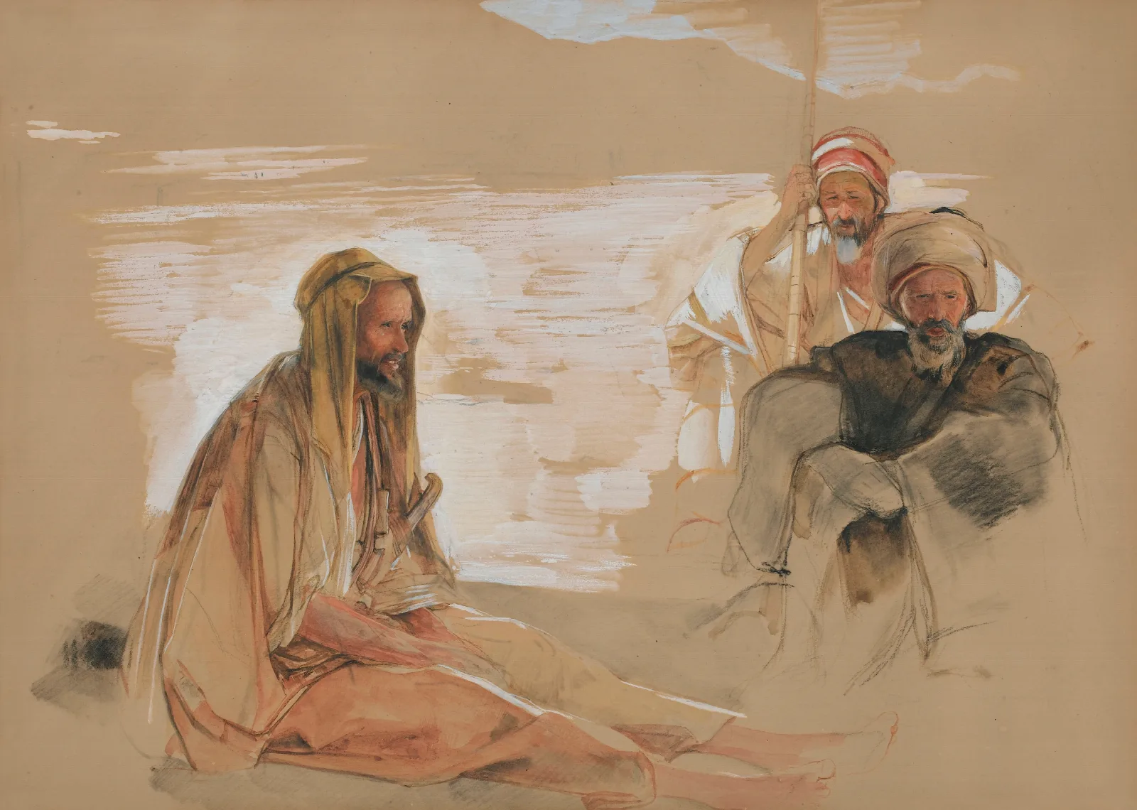 Study Of Three Arabs Wall Art by John Frederick Lewis - Canvas Print