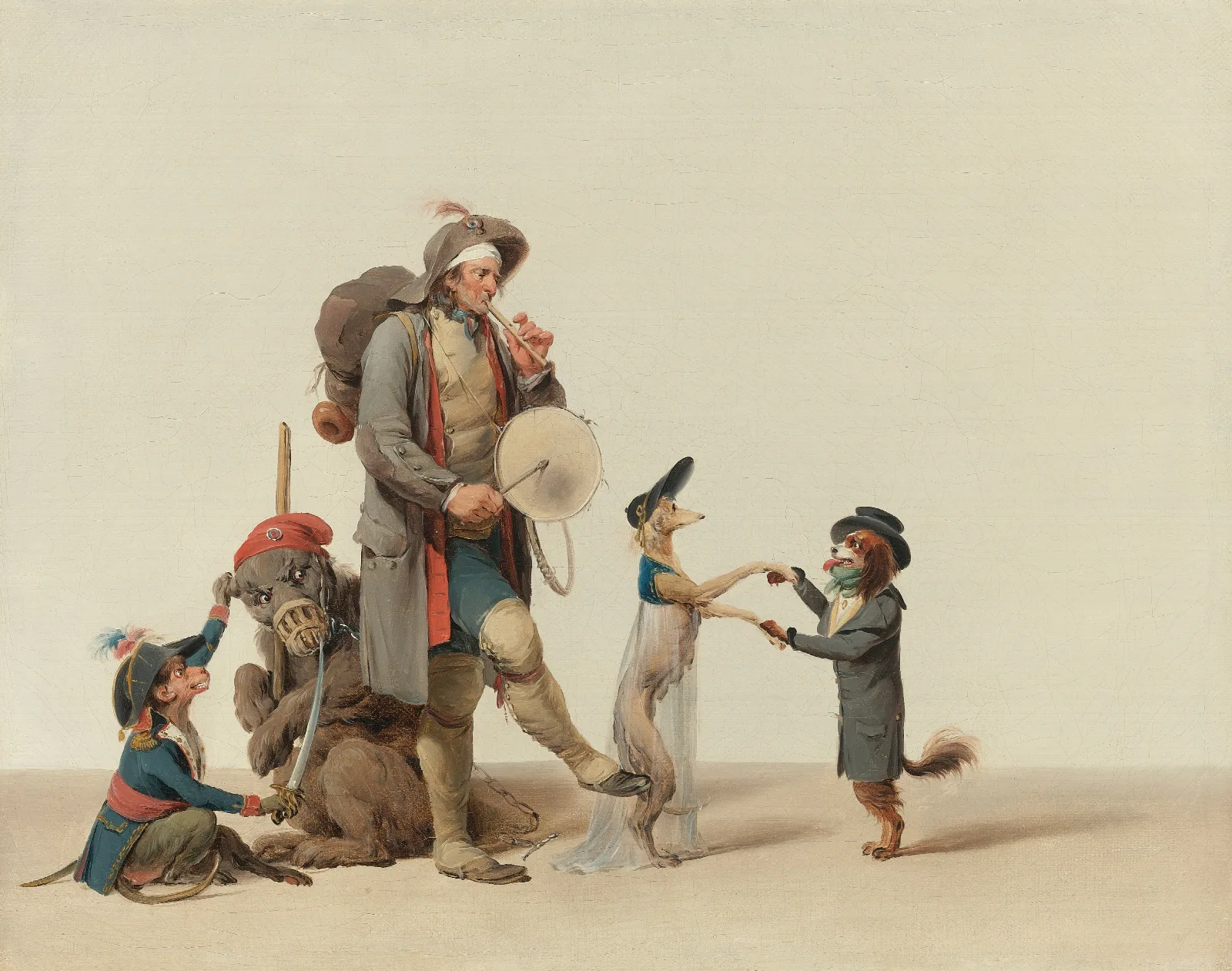 La Piece Curieuse An Animal Trainer With Dancing Dogs A Bear And Monkey Wall Art by Louis-Léopold Boilly - Canvas Print