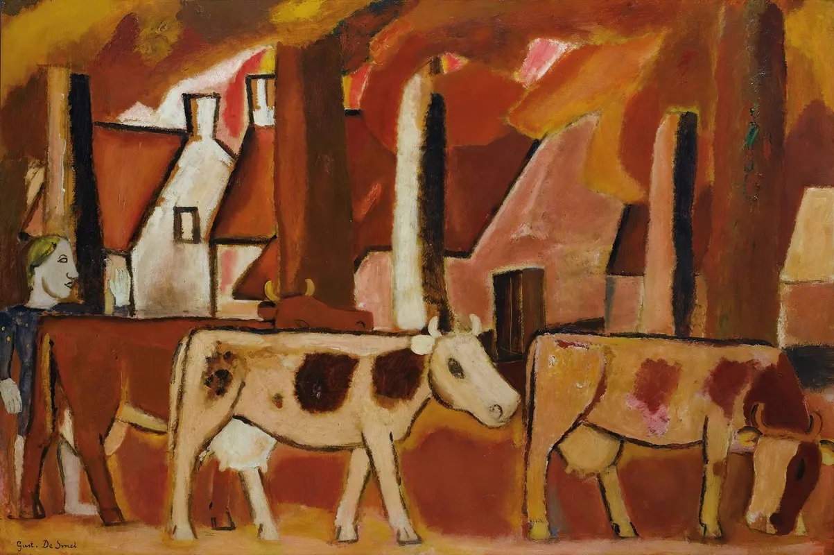 Les Vaches Dans Une Mene Vers Letable Wall Art by Gustave De Smet - Canvas Print