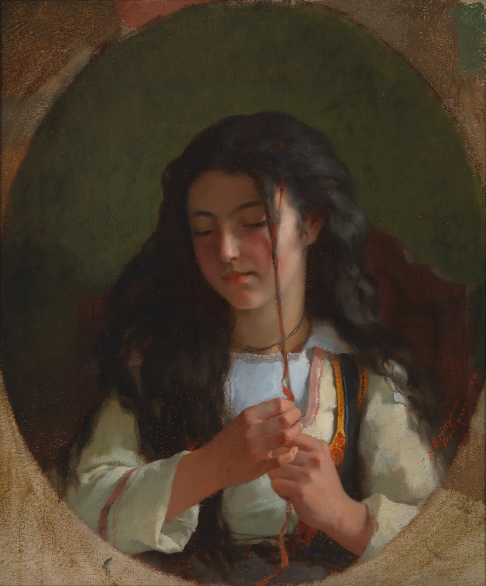 Study Of A Young Girl Pont Aven Wall Art by Frederick Arthur Bridgman - Canvas Print