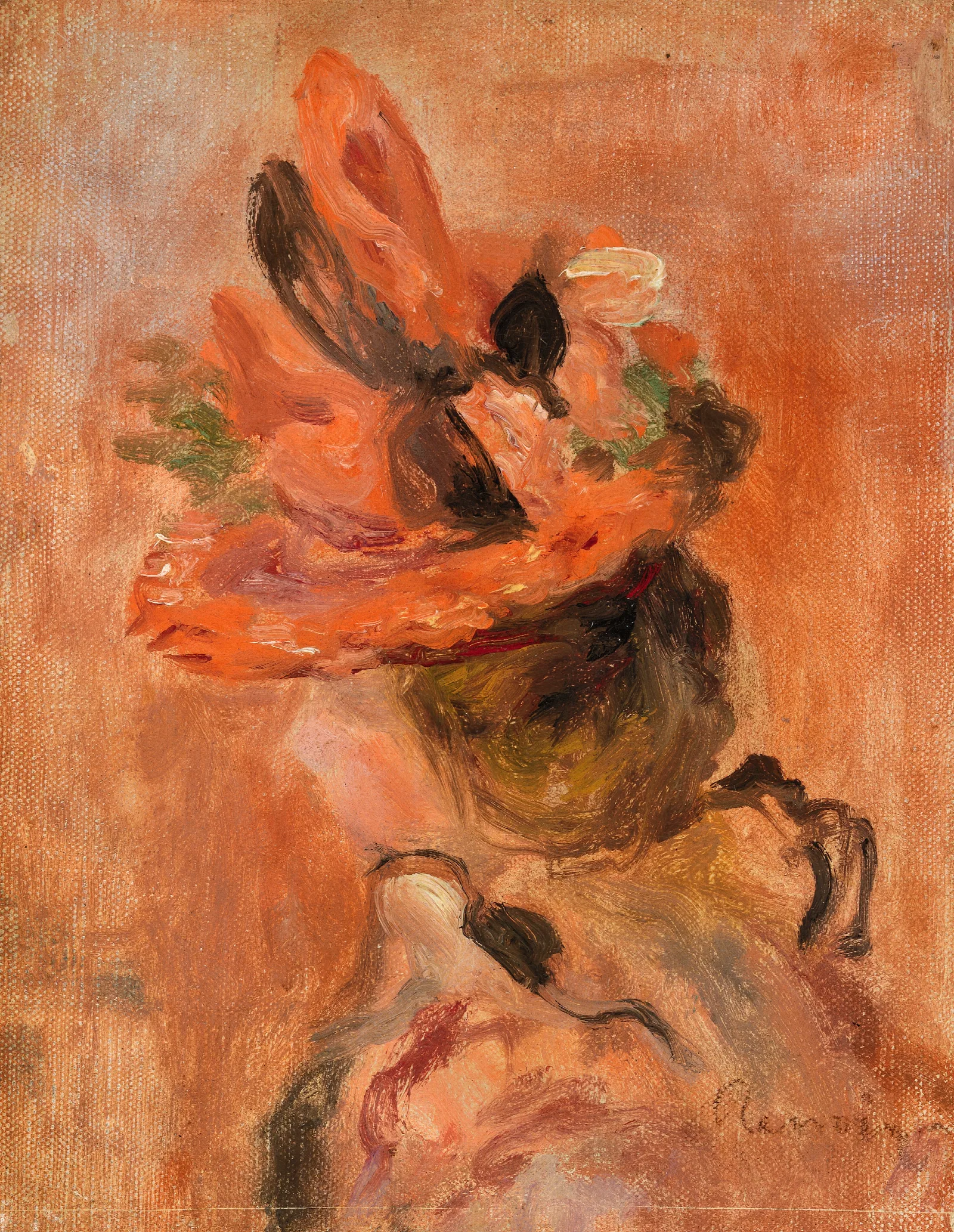 Womans Head With Red Hat Wall Art by Pierre-Auguste Renoir - Canvas Print