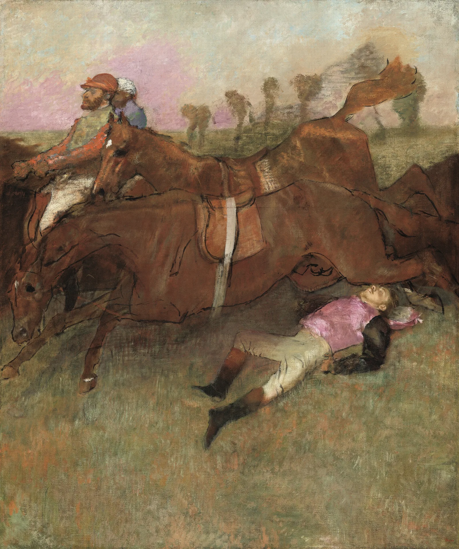 Scene From The Steeplechase The Fallen Jockey Wall Art by Edgar Degas - Canvas Print