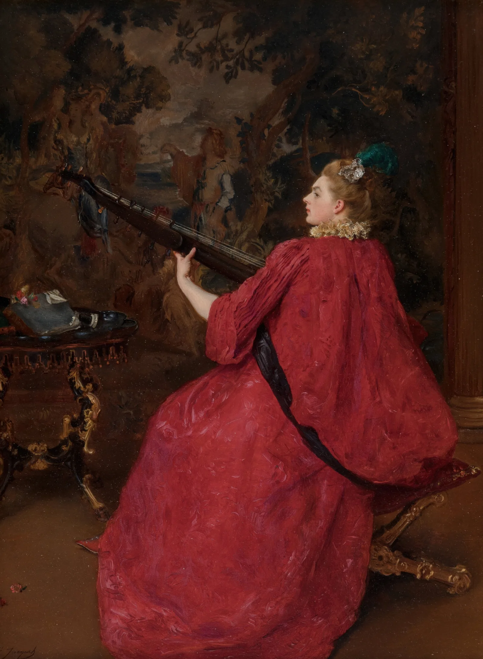 La Musicienne Wall Art by Gustave Jean Jacquet - Canvas Print