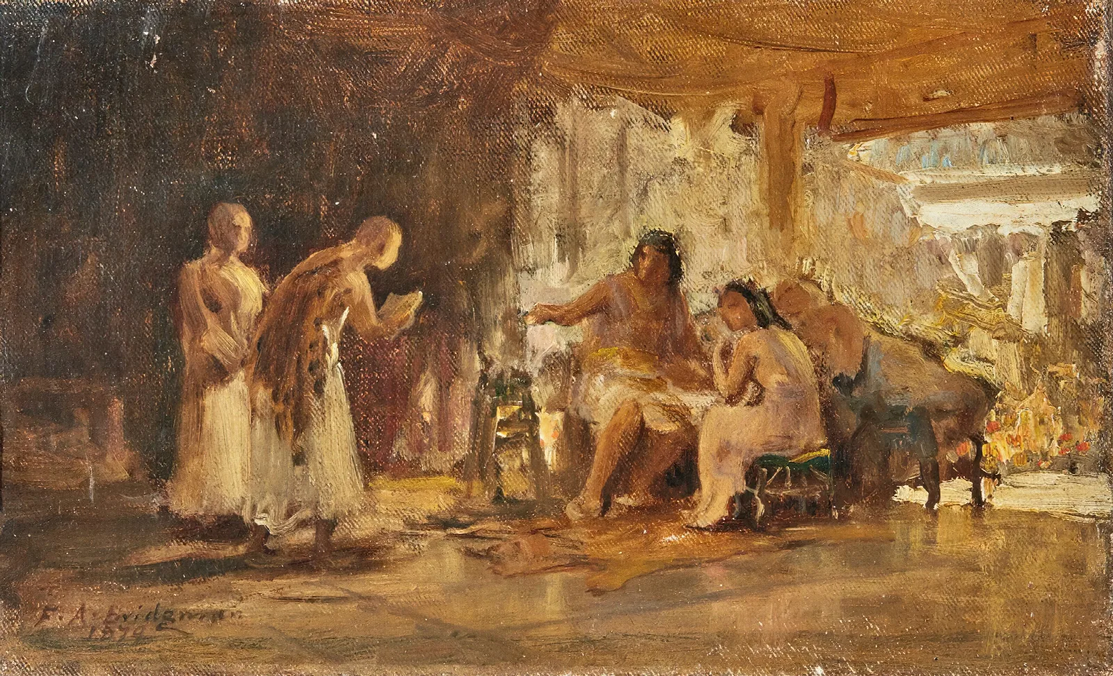 Study Of A Group In An Interior Wall Art by Frederick Arthur Bridgman - Canvas Print