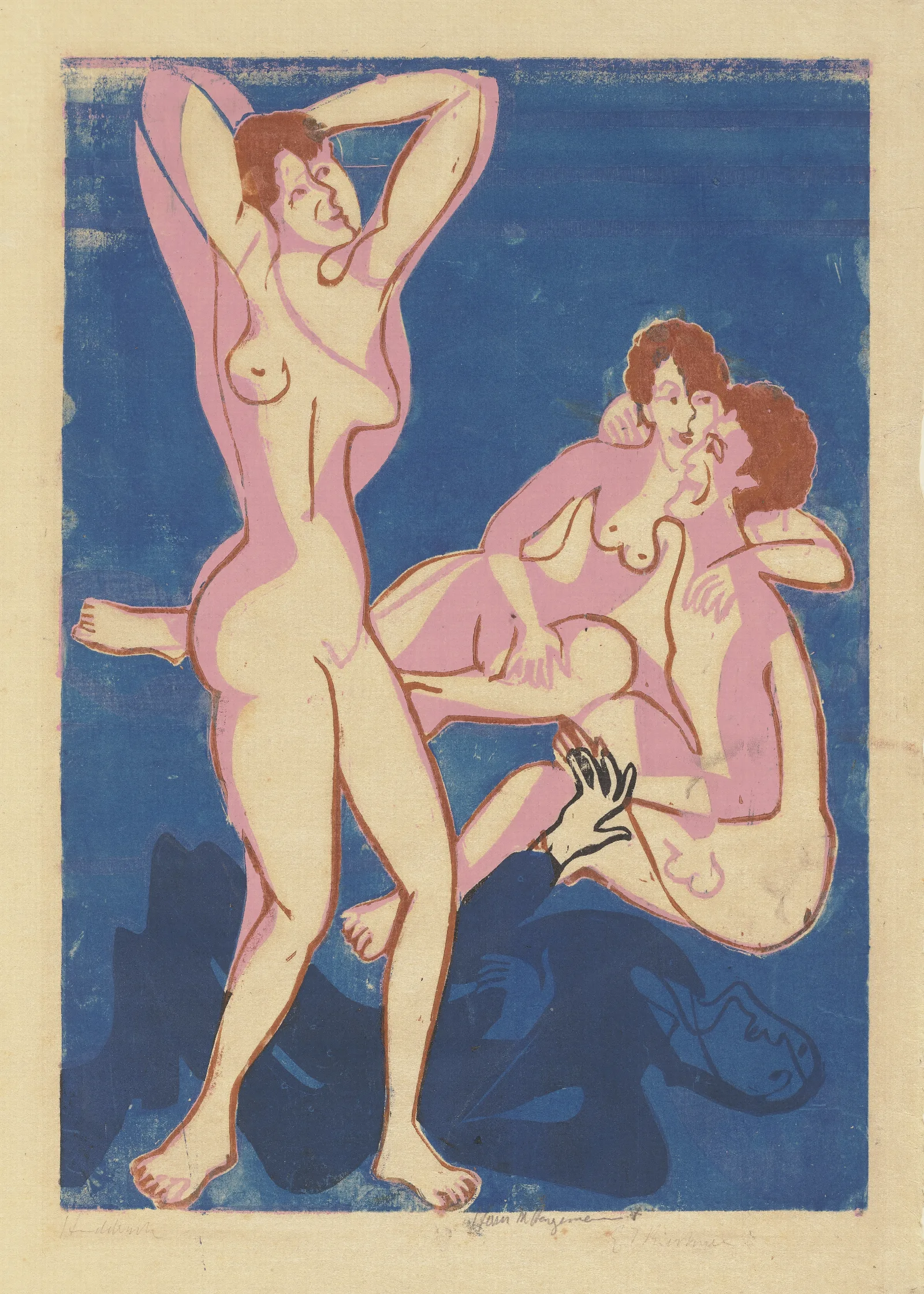 Zwei Manner Und Eine Frau Wall Art by Ernst Ludwig Kirchner - Canvas Print