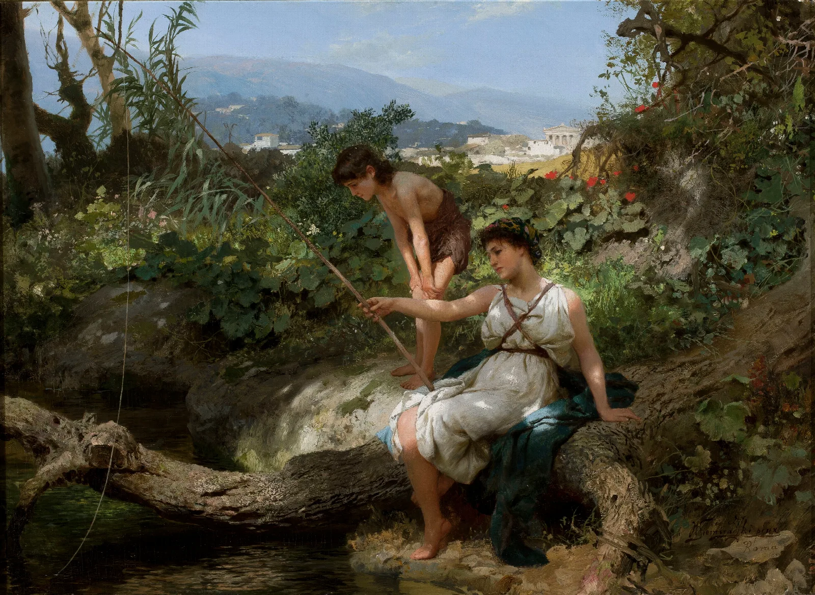 Roman Idyll Fishing Wall Art by Henryk Siemiradzki - Canvas Print