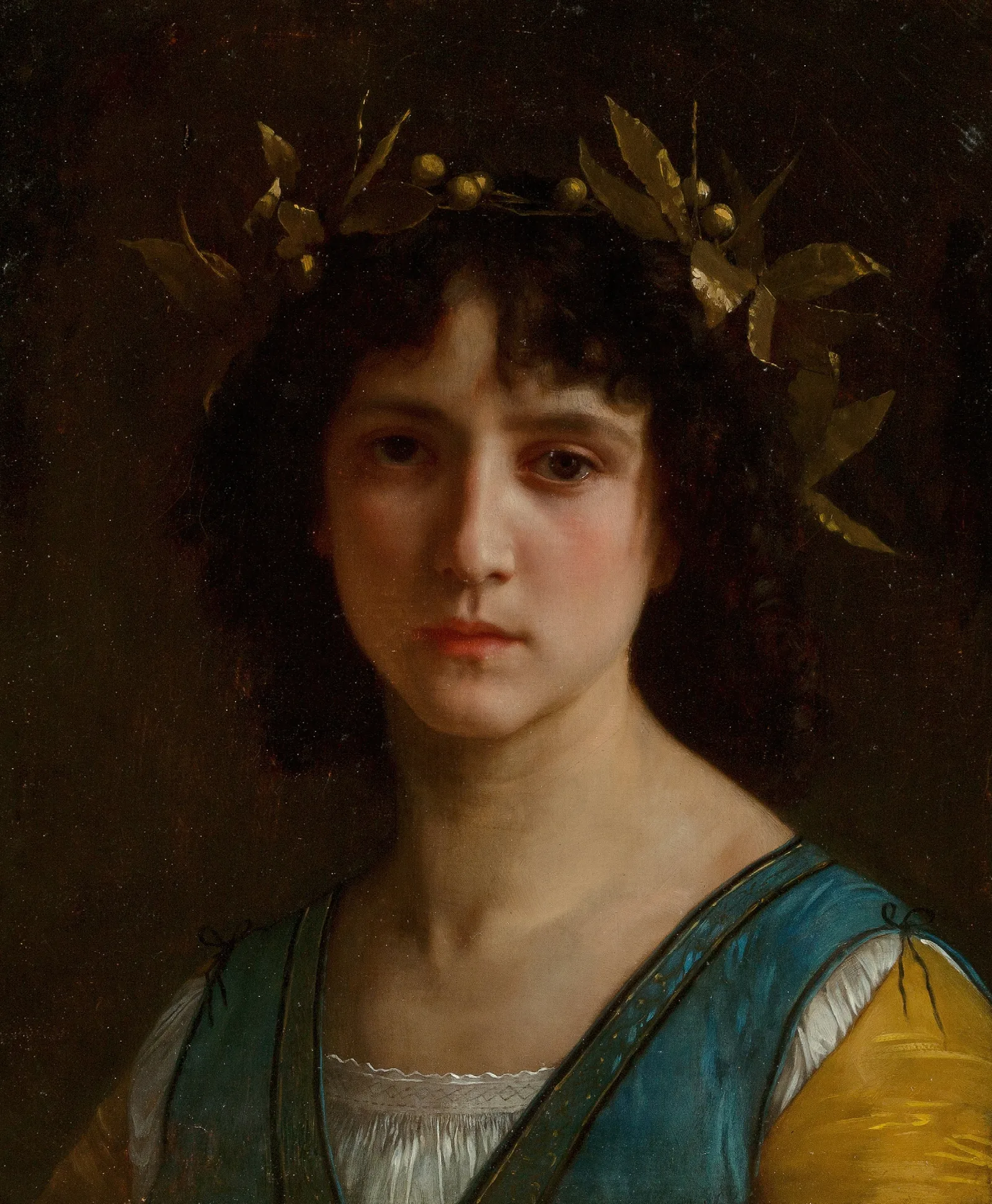Tete Ditalienne Avec Une Couronne De Laurier Head Of An Italian Girl With A Laurel Wreath Wall Art by William Bouguereau - Canvas Print