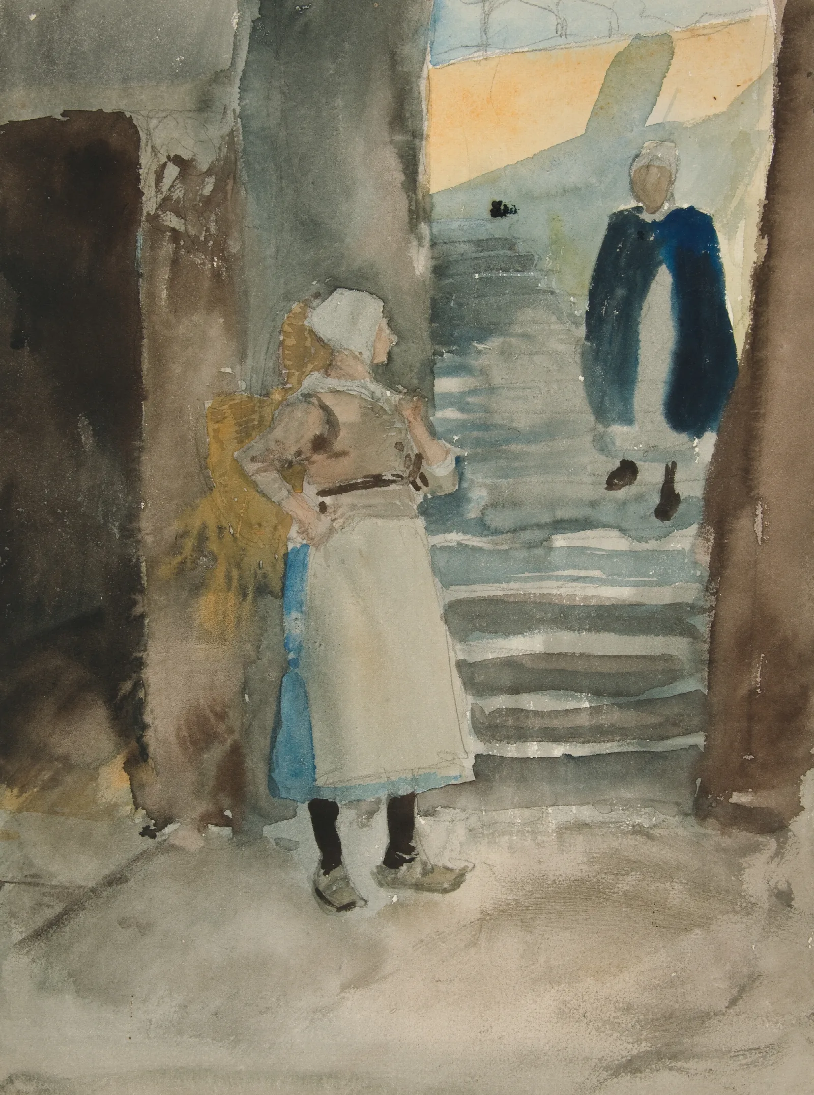 Street Scene With Two Fishwives Wall Art by Edwin Austin Abbey - Canvas Print