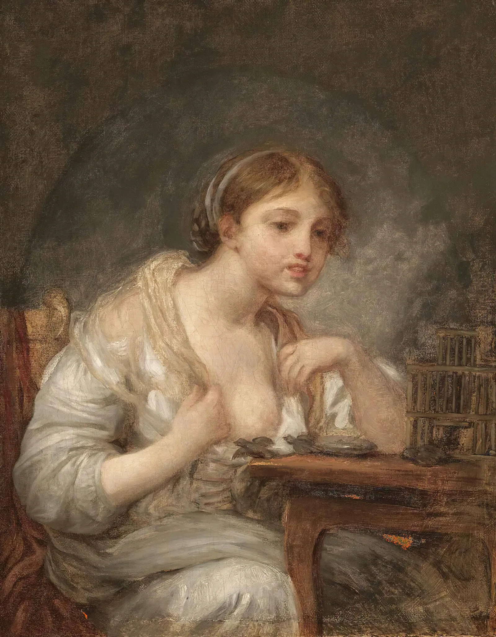 A Young Woman With A Birdcage Wall Art by Jean-Baptiste Greuze - Canvas Print