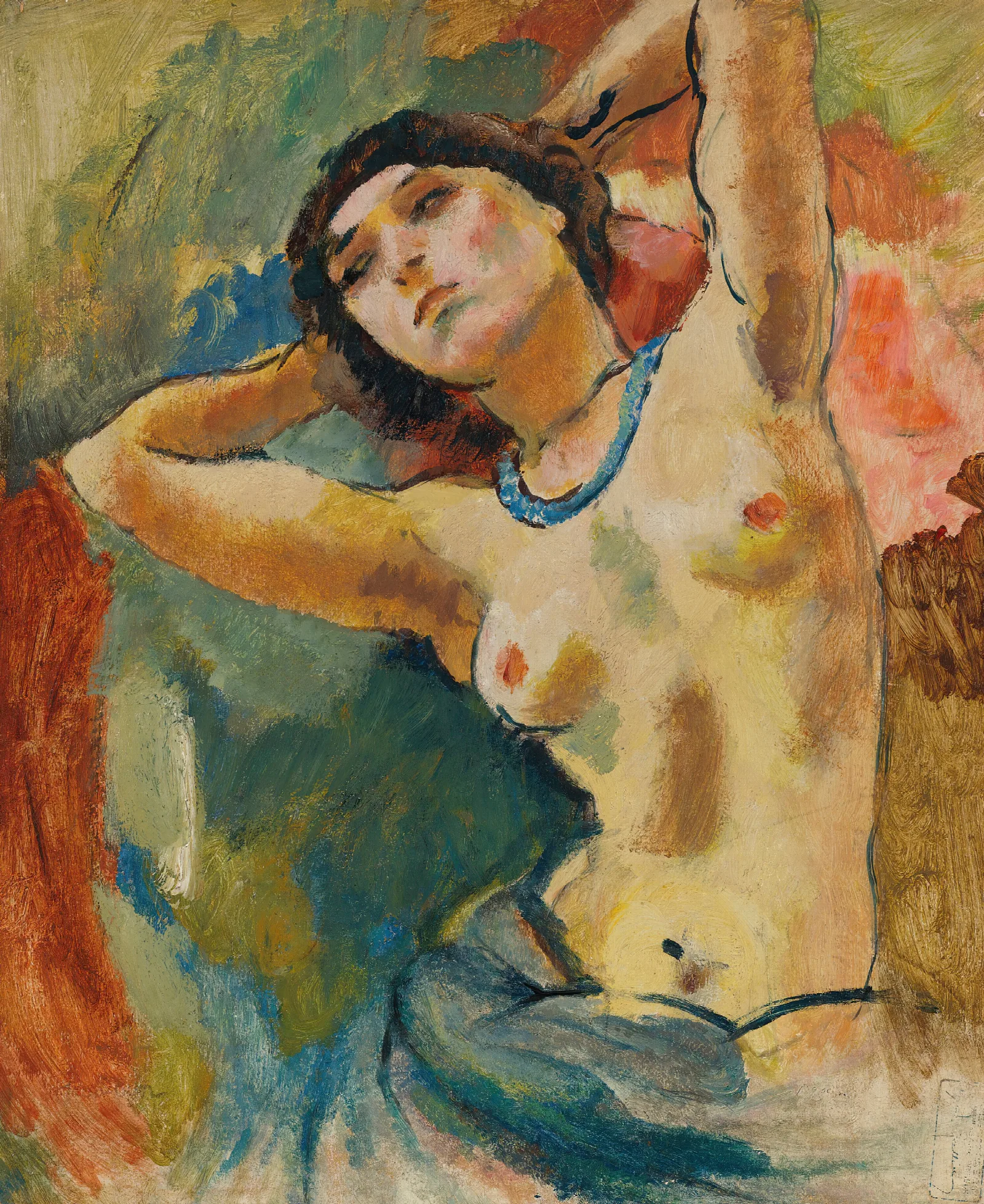 Brune Au Collier Bleu Wall Art by Jules Pascin - Canvas Print