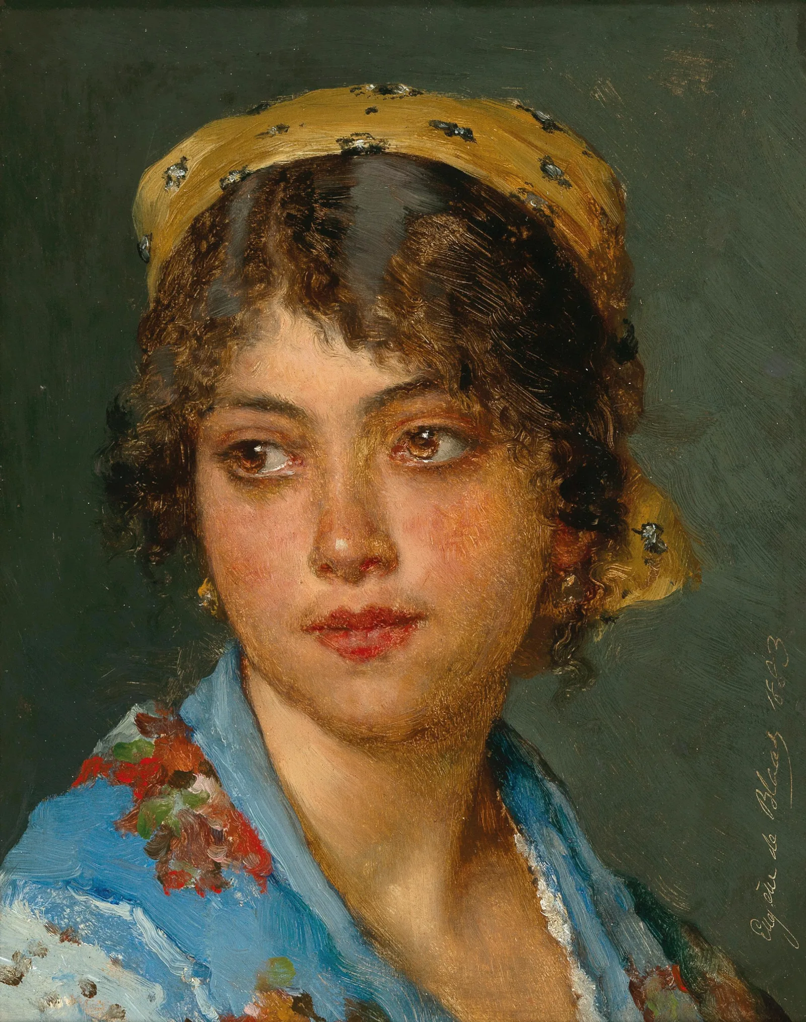 A Young Italian Woman With A Yellow Headscarf Wall Art by Eugen von Blaas - Canvas Print