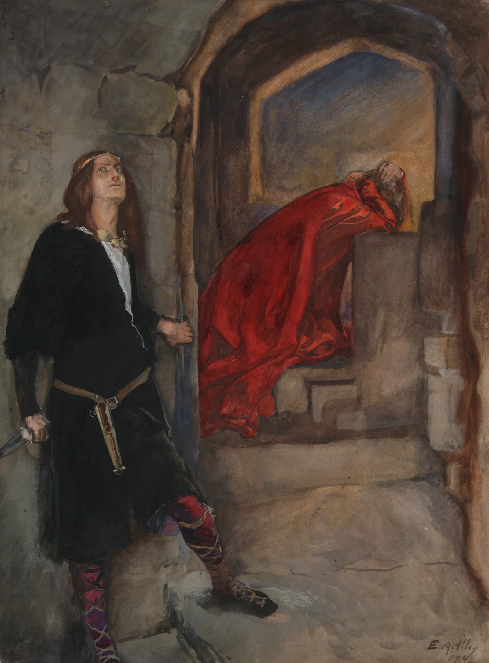 Hamlet Now I Might Do It Pat Now He Is Praying Act Iii Scene Iii Hamlet Wall Art by Edwin Austin Abbey - Canvas Print