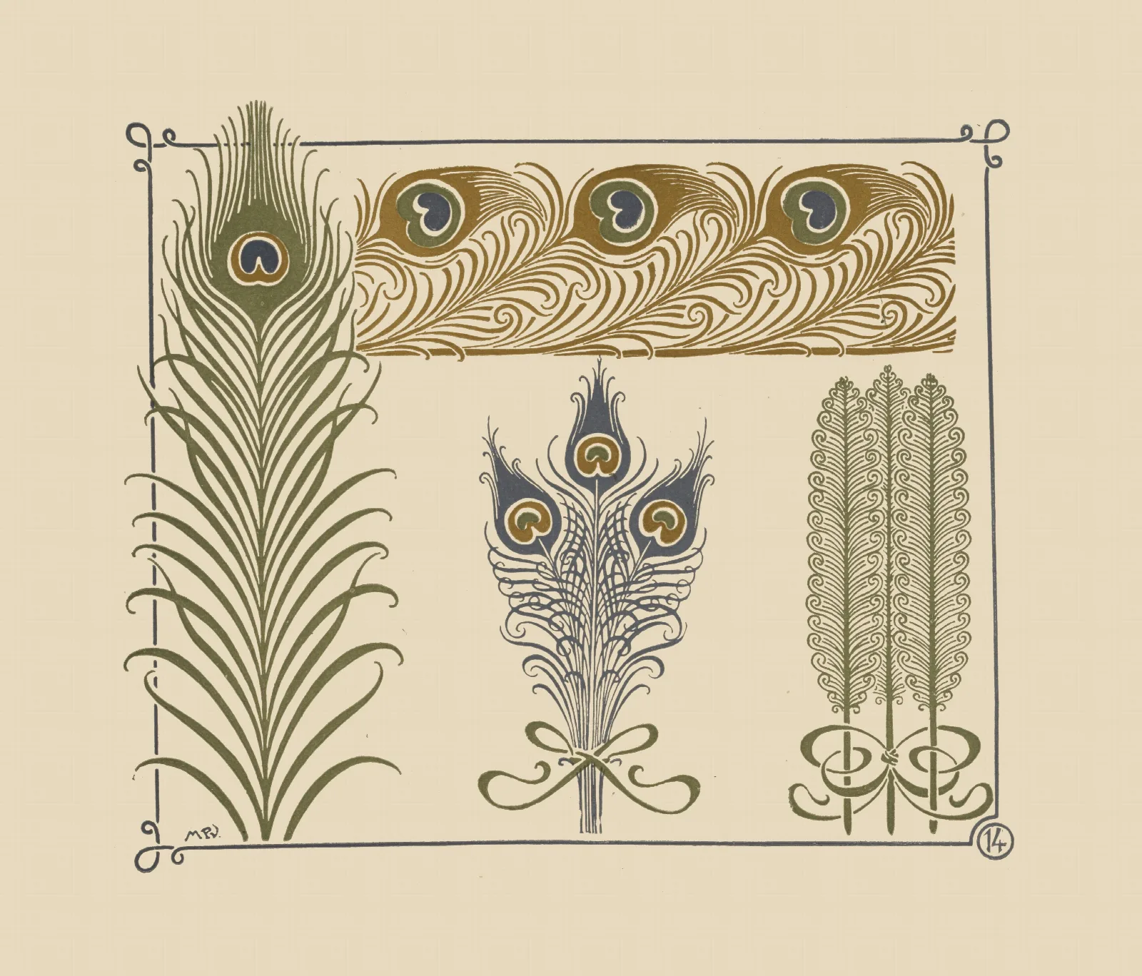 Abstract Design Based On Peacock Feathers Wall Art by Maurice Pillard Verneuil - Canvas Print