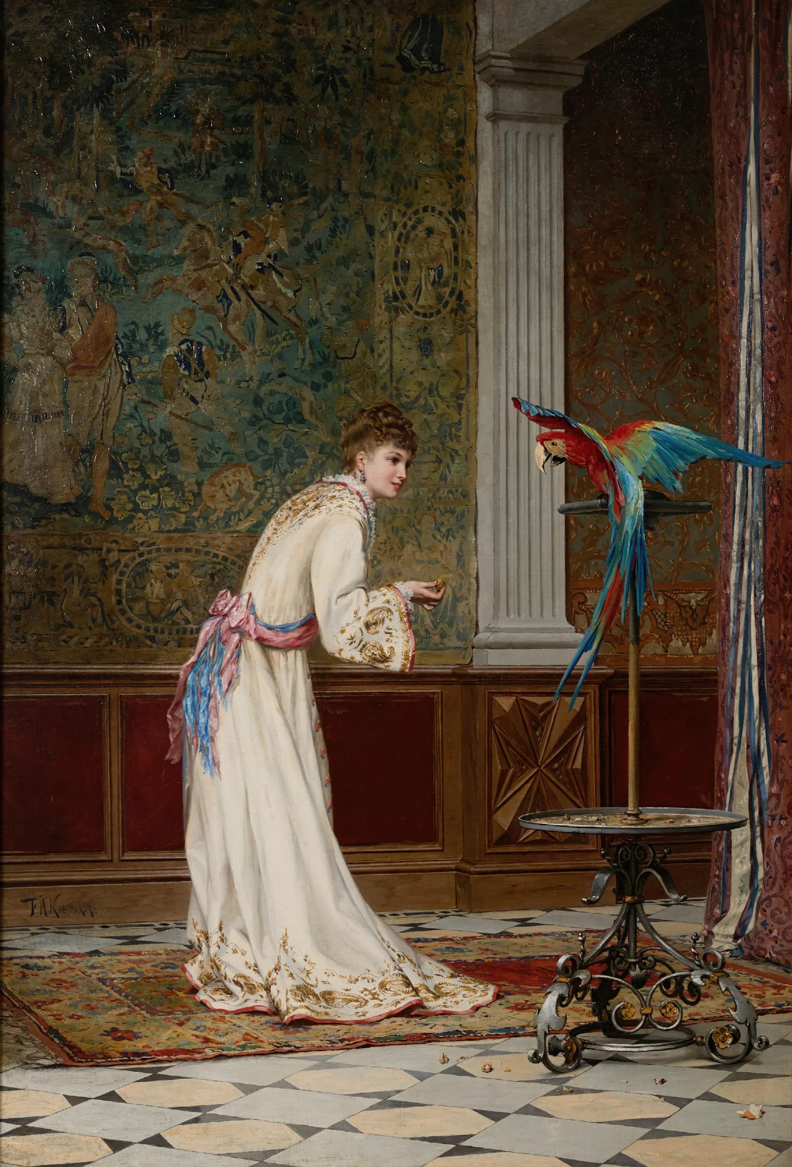 Feeding The Macaw Wall Art by Frederik Hendrik Kaemmerer - Canvas Print