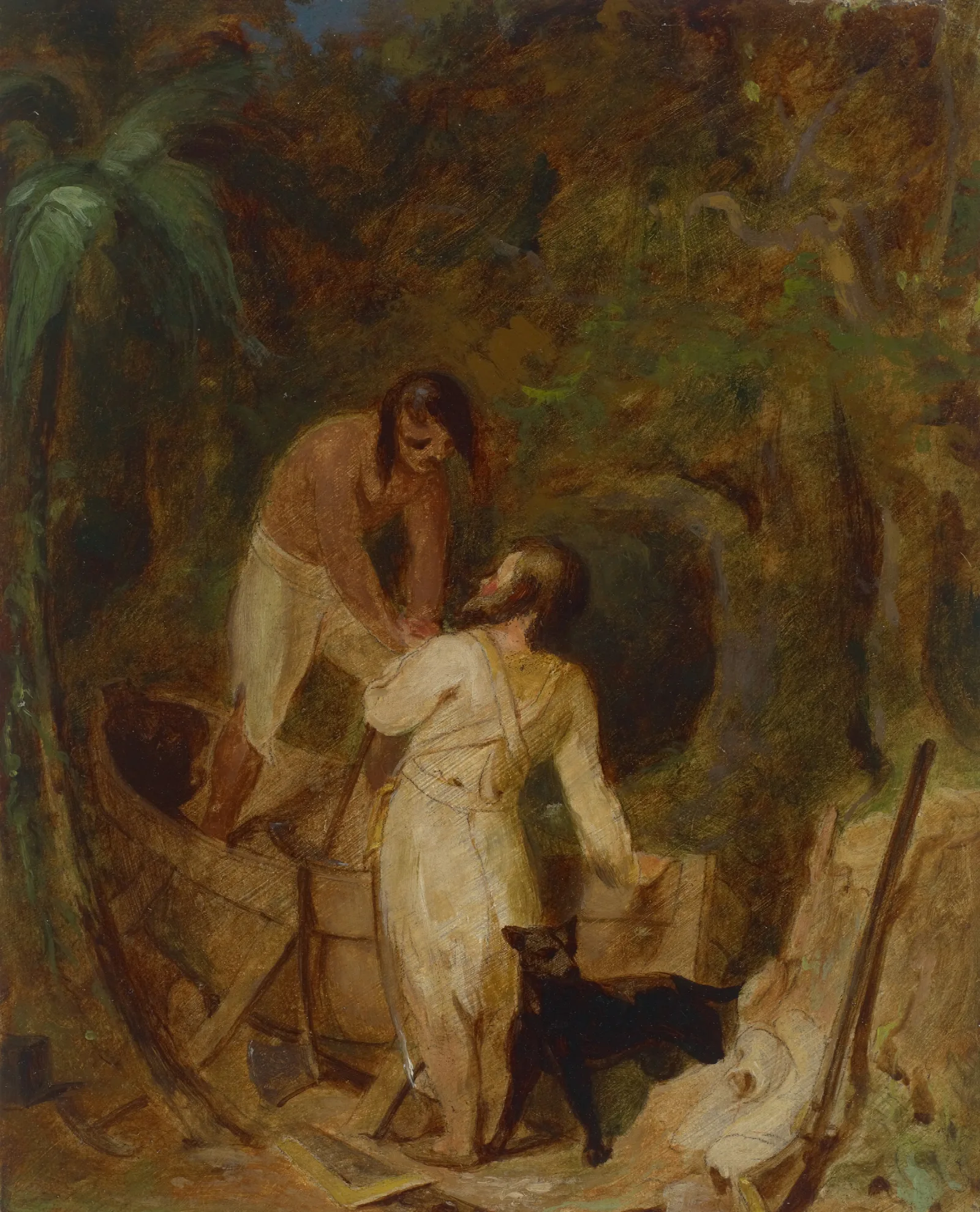 Boat Building By Robinson Crusoe And Friday Wall Art by Thomas Sully - Canvas Print