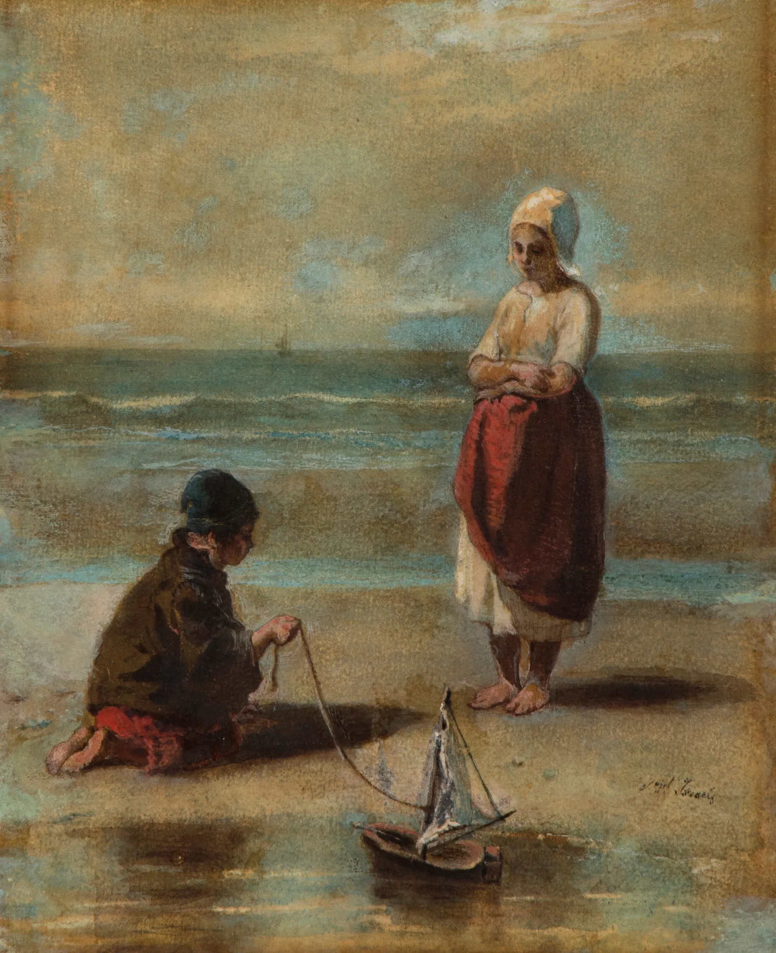 Children At The Seashore Wall Art by Jozef Israëls - Canvas Print