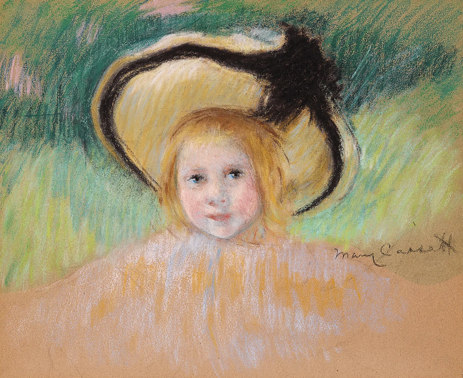 Girl In A Hat With A Black Ribbon Wall Art by Mary Cassatt - Canvas Print