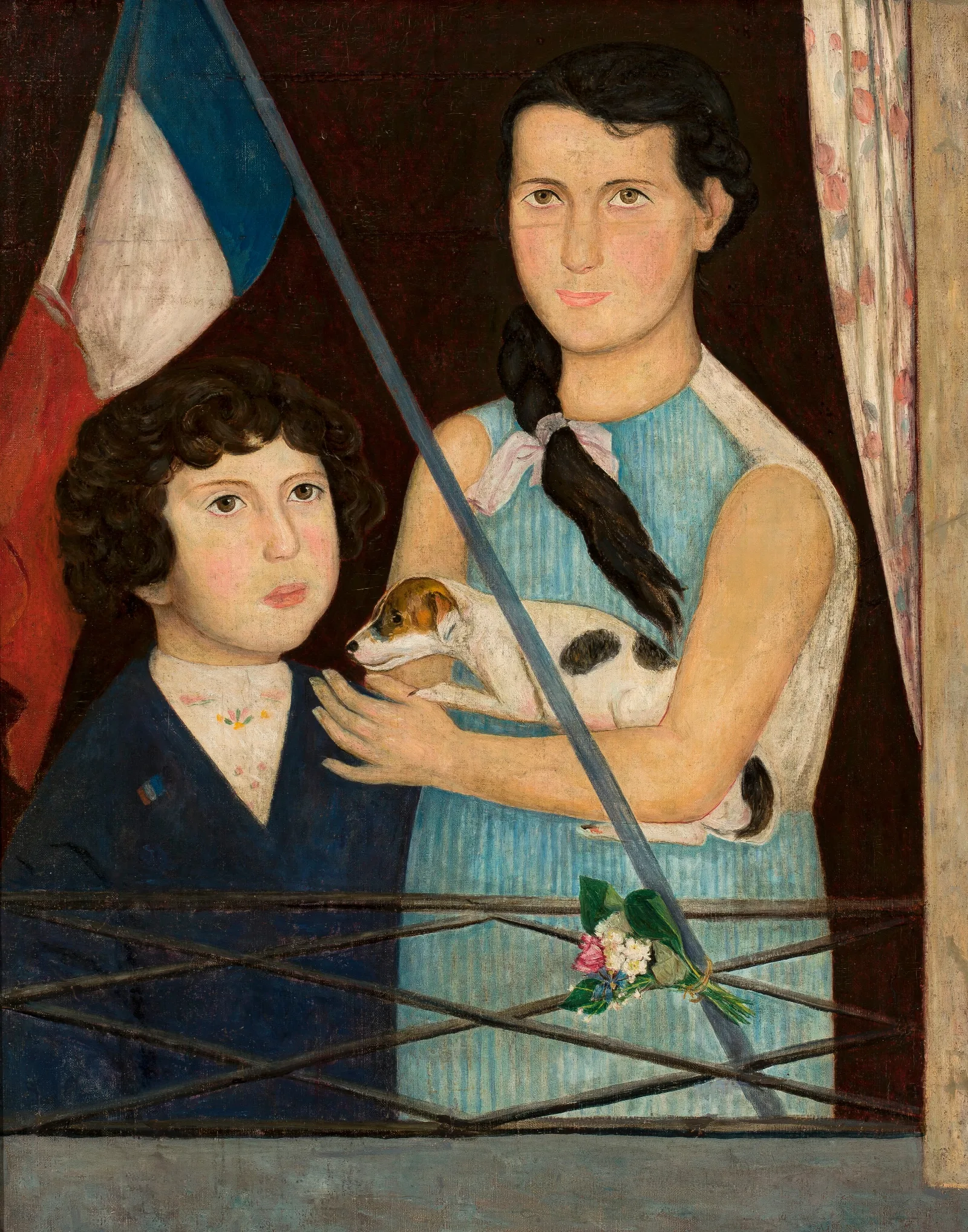 Two Children With A French Flag Wall Art by Tadeusz Makowski - Canvas Print