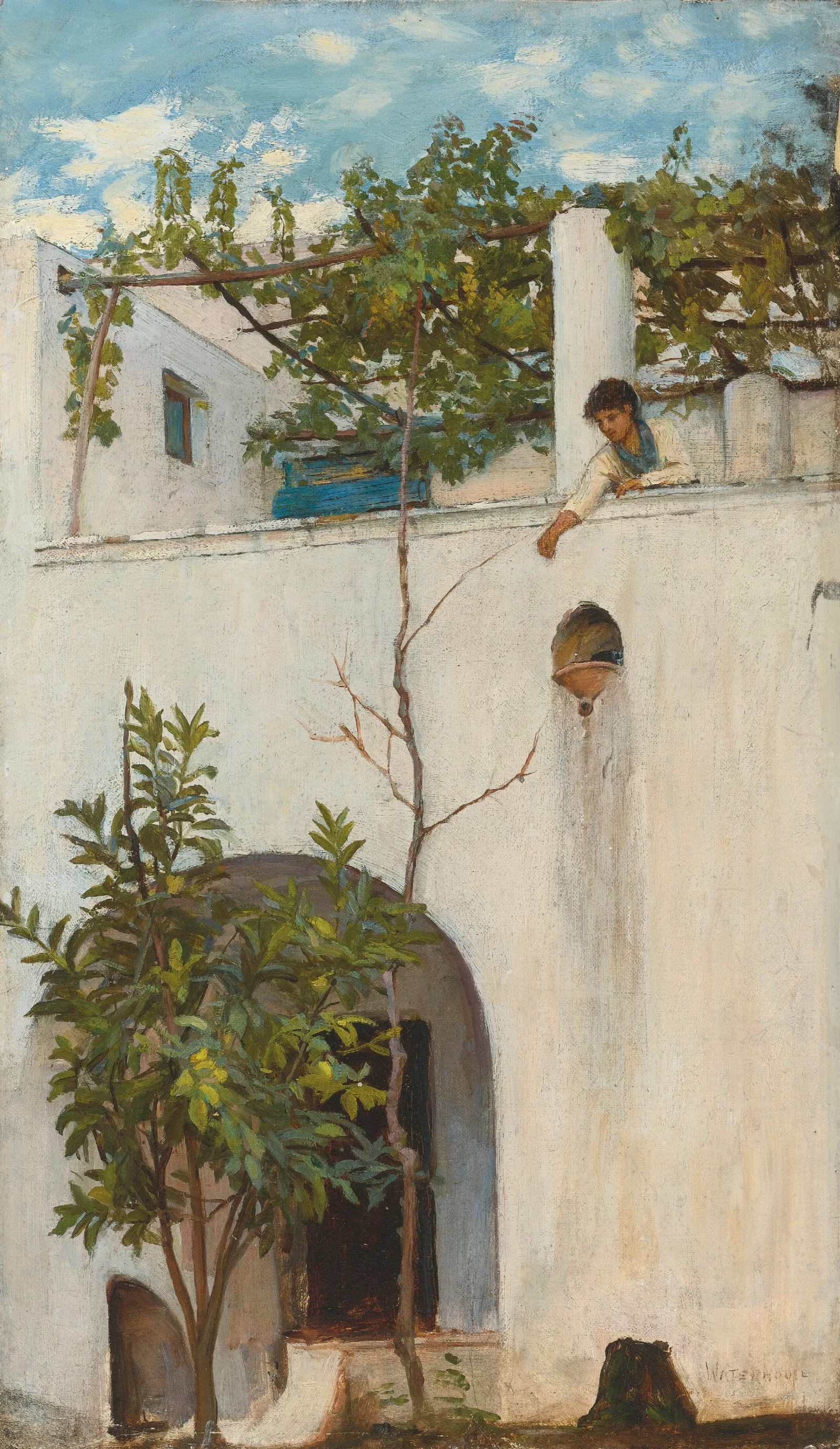 Lady On A Balcony Capri Wall Art by John William Waterhouse - Canvas Print