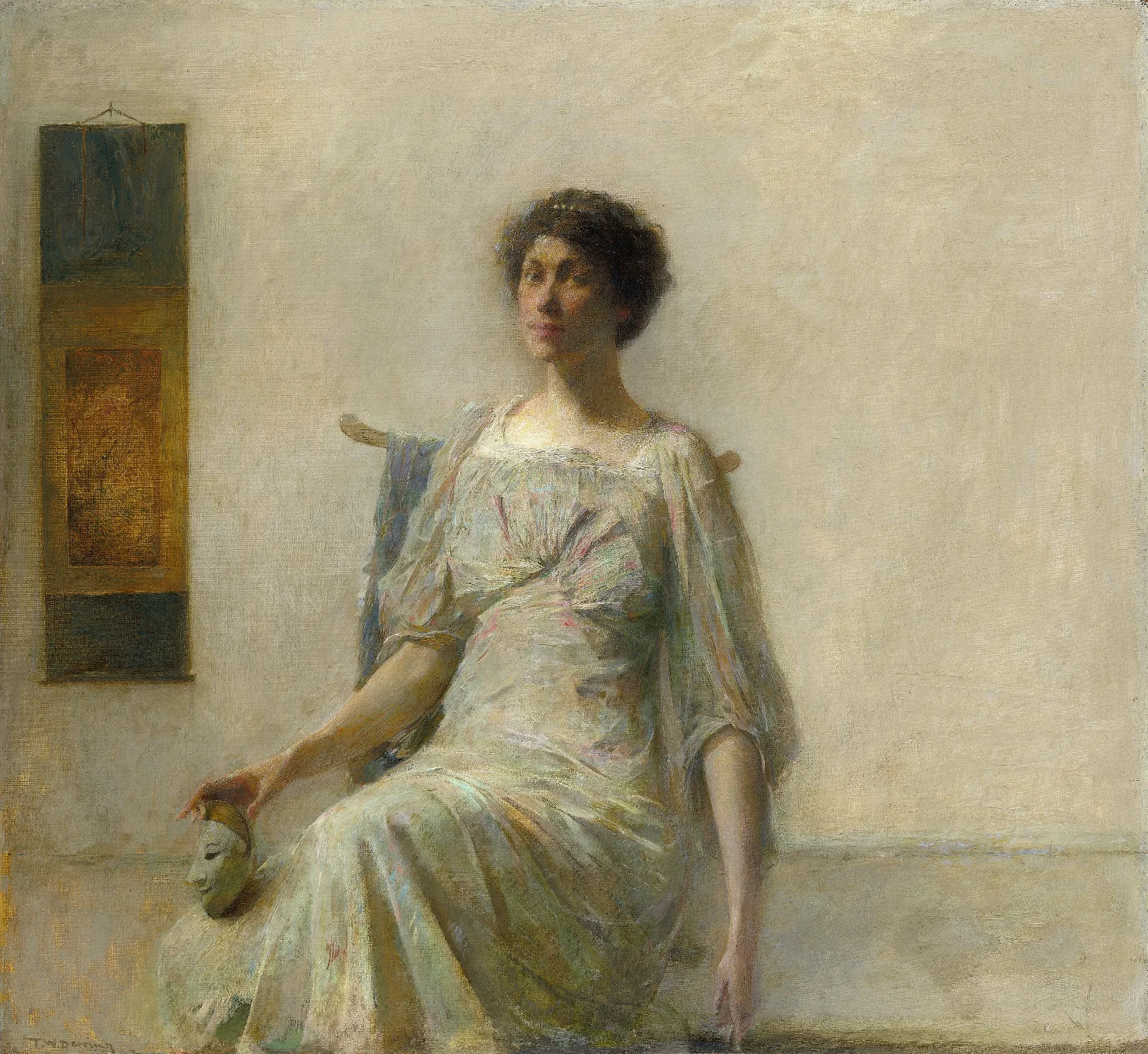 Lady With A Mask Wall Art by Thomas Wilmer Dewing - Canvas Print