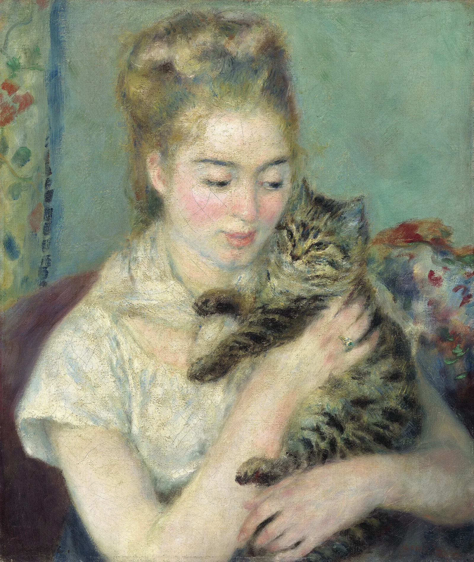 Woman With A Cat Wall Art by Pierre-Auguste Renoir - Canvas Print