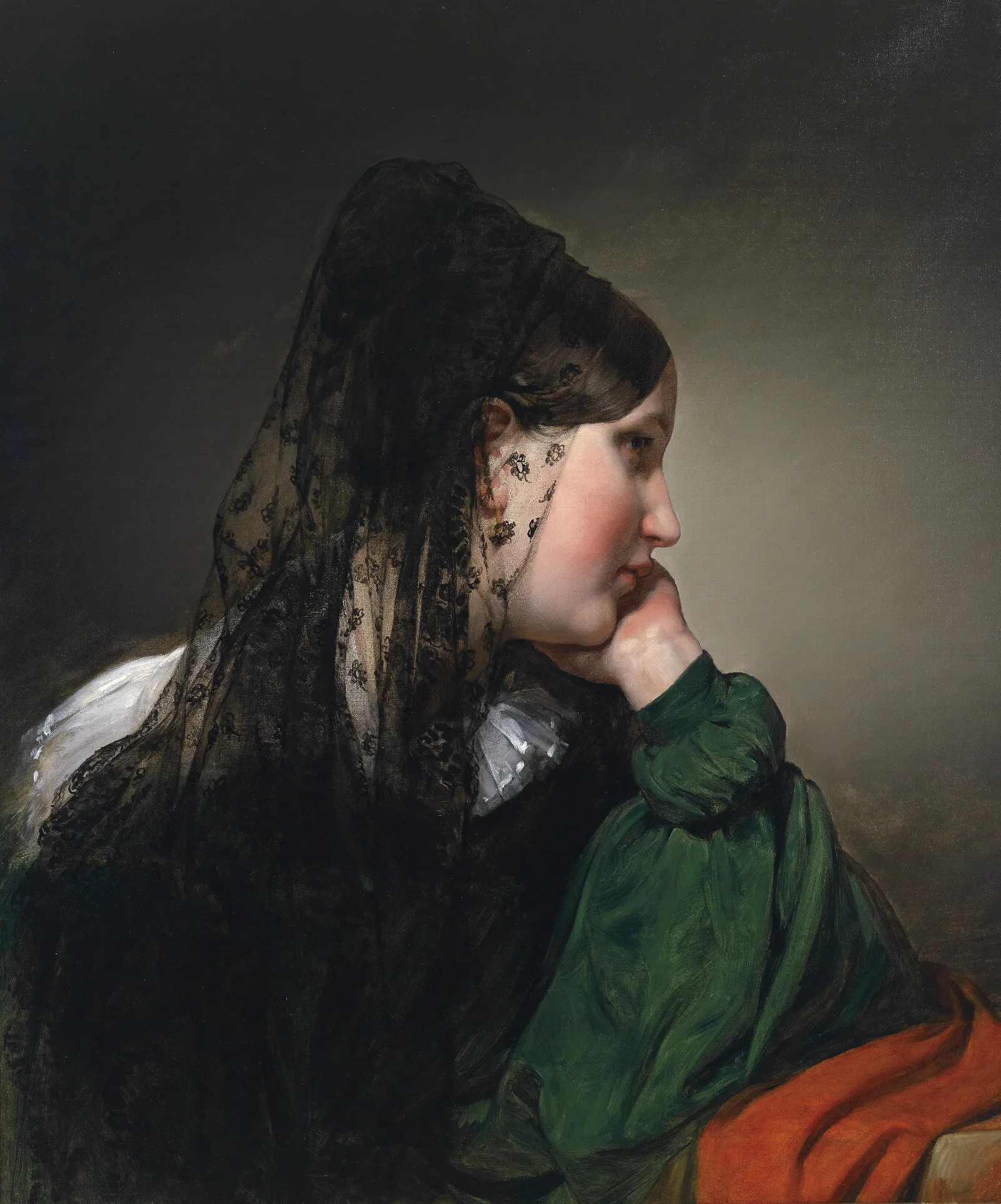 Madchen Im Profil Mit Schwarzer Mantille Wall Art by Friedrich von Amerling - Canvas Print